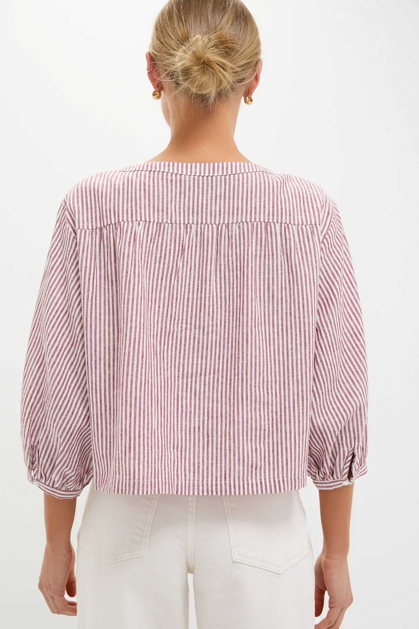 Red Stripe Linen Kennedi Blouse - Image 4