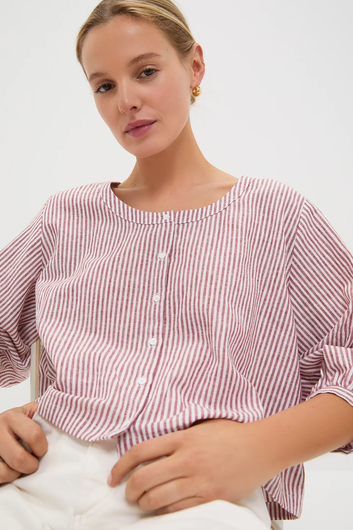 Red Stripe Linen Kennedi Blouse - Image 5