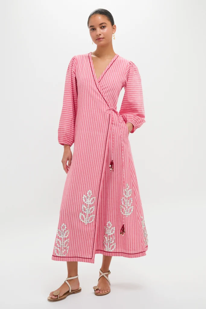 Red Stripe Sofia Robe Midi Dress