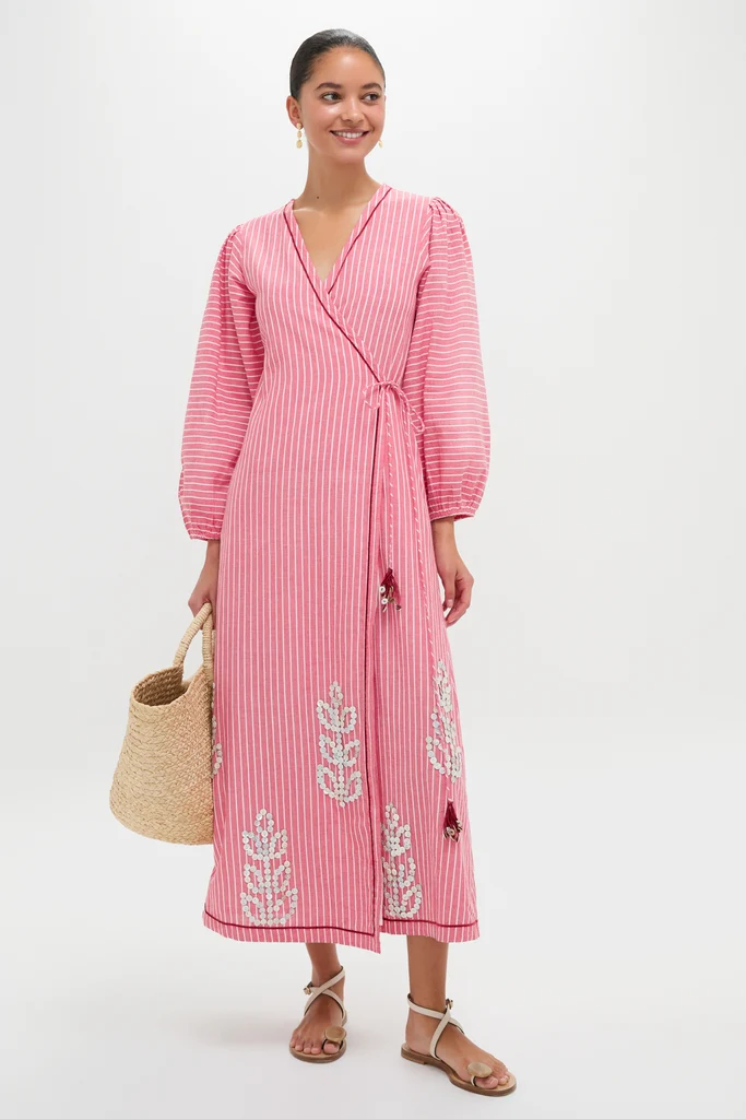 Red Stripe Sofia Robe Midi Dress - Image 2