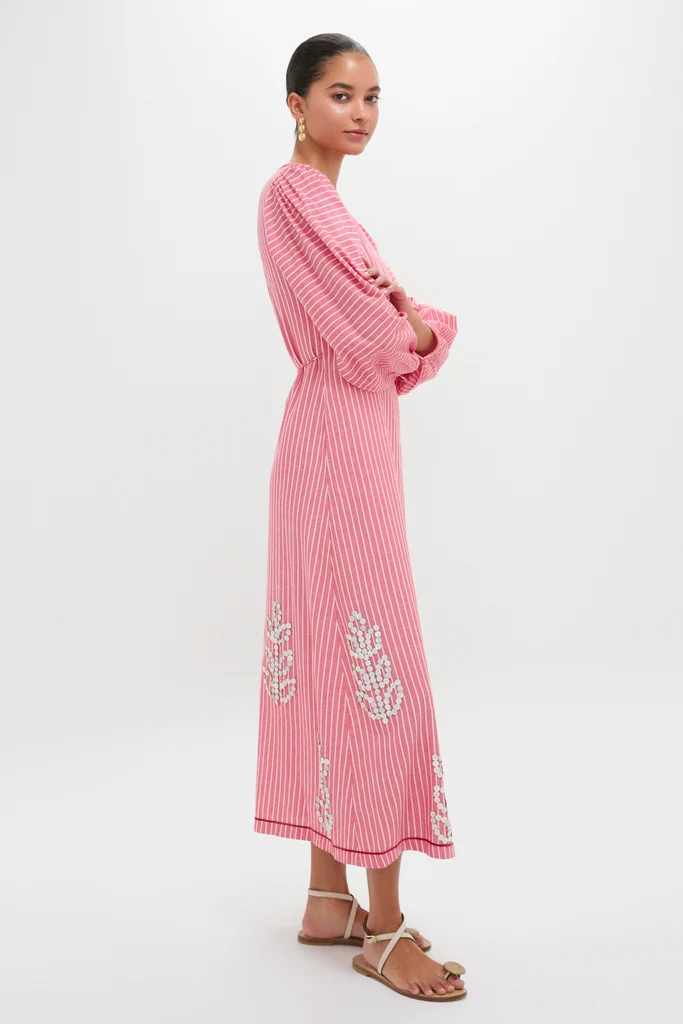 Red Stripe Sofia Robe Midi Dress - Image 3