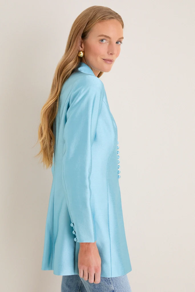 Robins Egg Blue Dupioni Mandarin Collar Tamara Tunic - Image 4