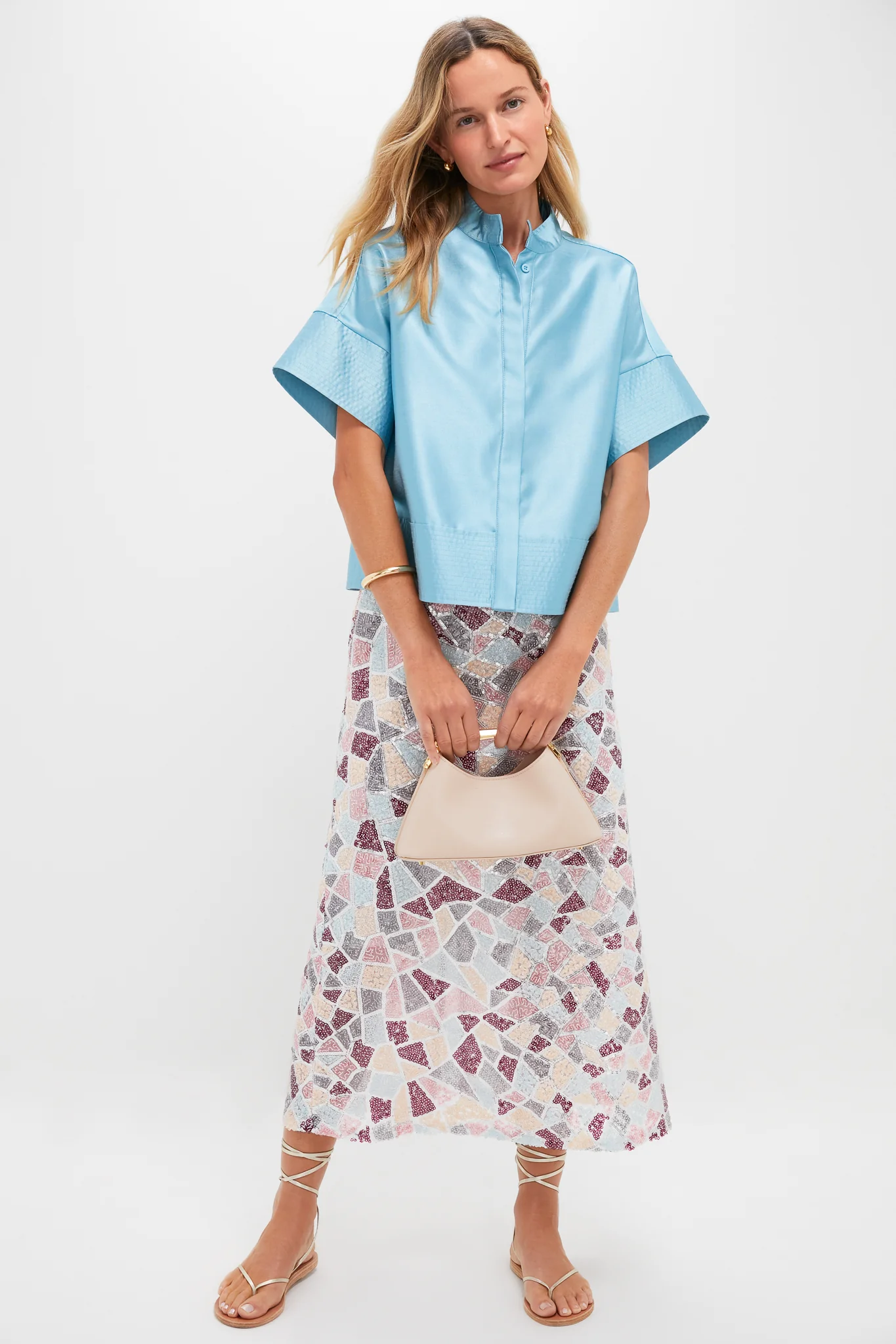 Robin's Egg Blue Trapunto Stitch Sofia Shirt - Image 2