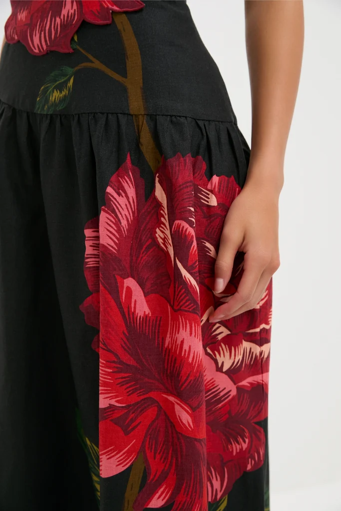 Rosalia Placed Black Artisanal Strapless Midi Dress - Image 6