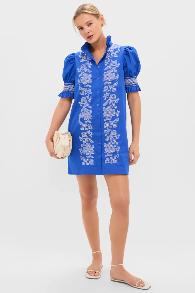 Royal Blue with White Embroidery Lou Lou Mini Dress - Image 2