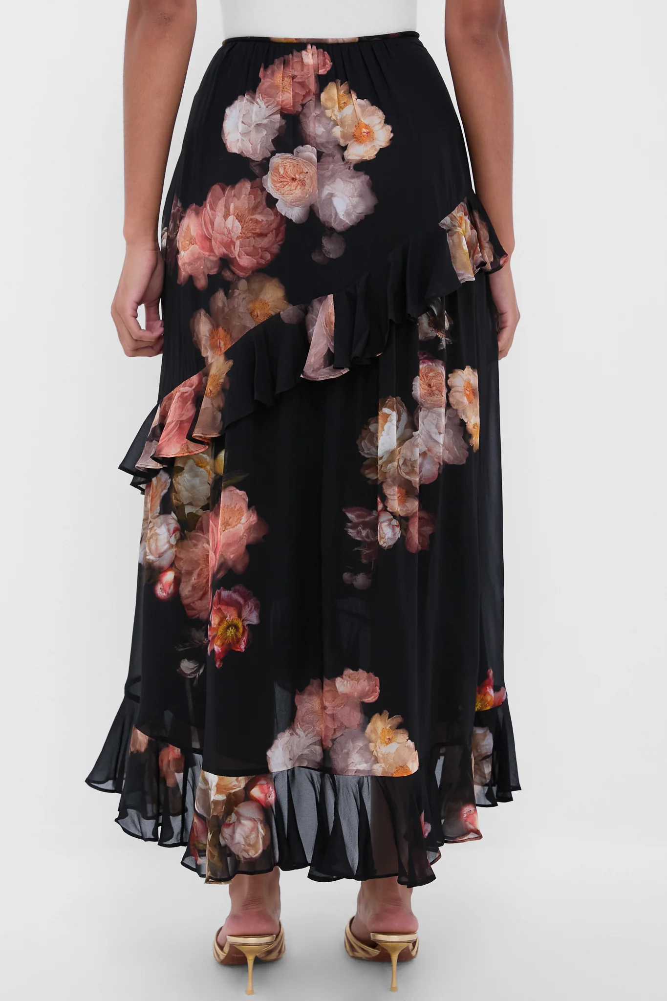 Russet Floral Hypnotic Asymmetric Midi Skirt - Image 4