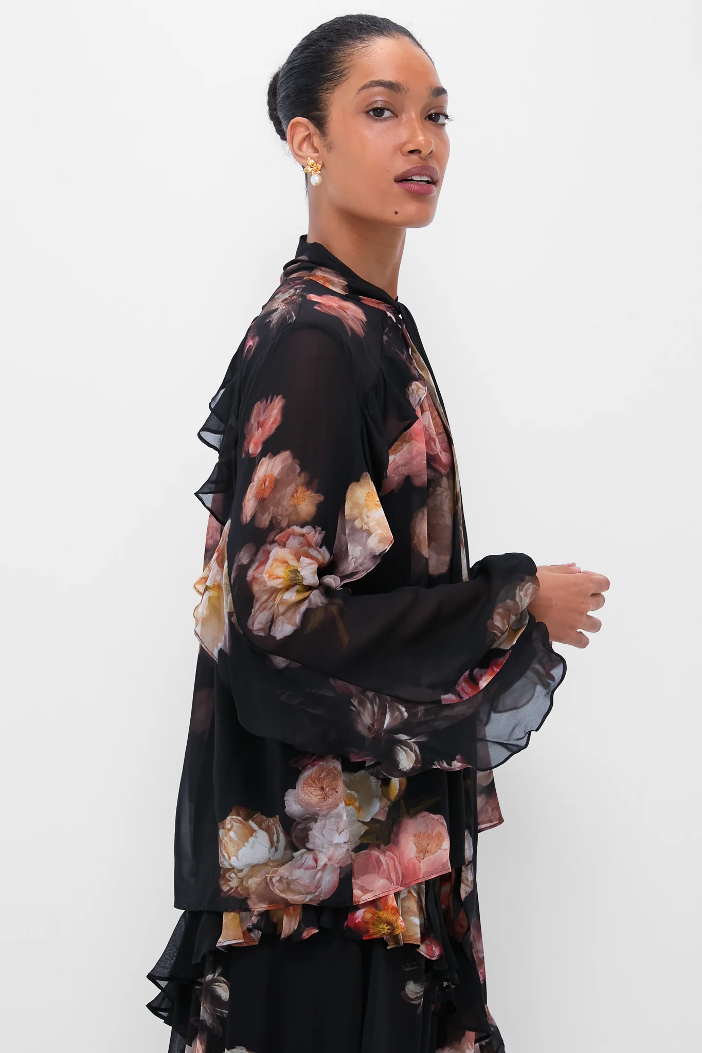 Russet Floral Hypnotic Flutter Blouse - Image 3