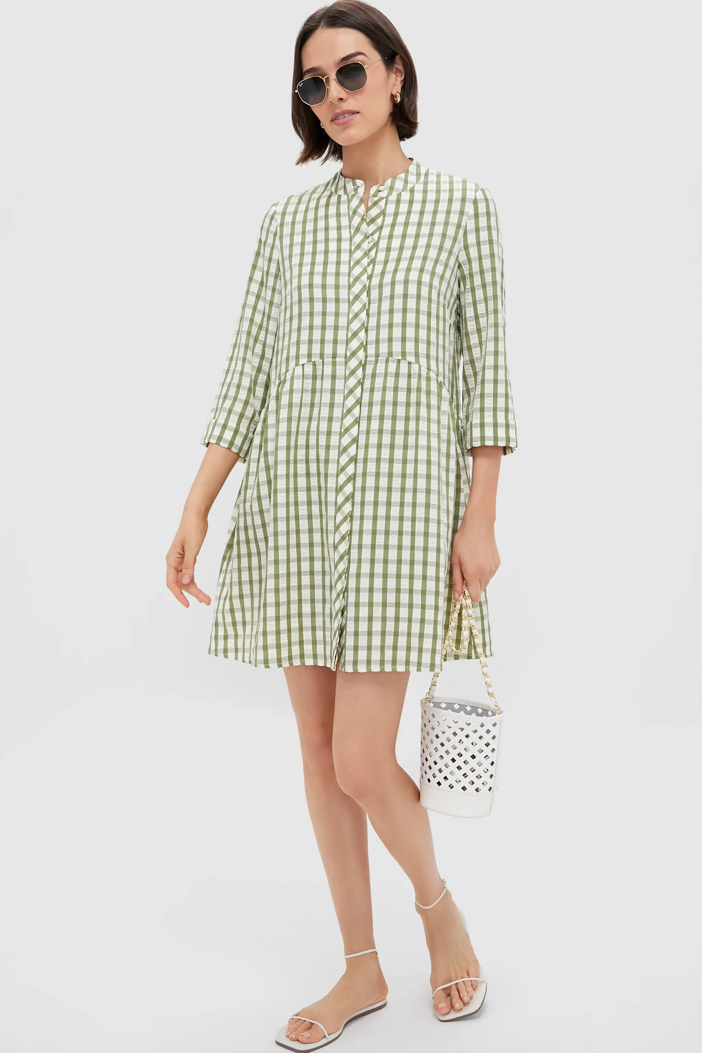 Sage Seersucker Gingham Royal Shirt Dress - Image 2