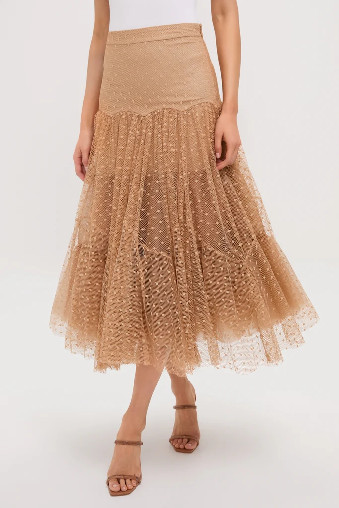 Sand Naomi Tulle Midi Skirt