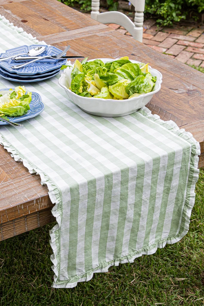 Seagrass Gingham Ruffle Table Runner - Image 3