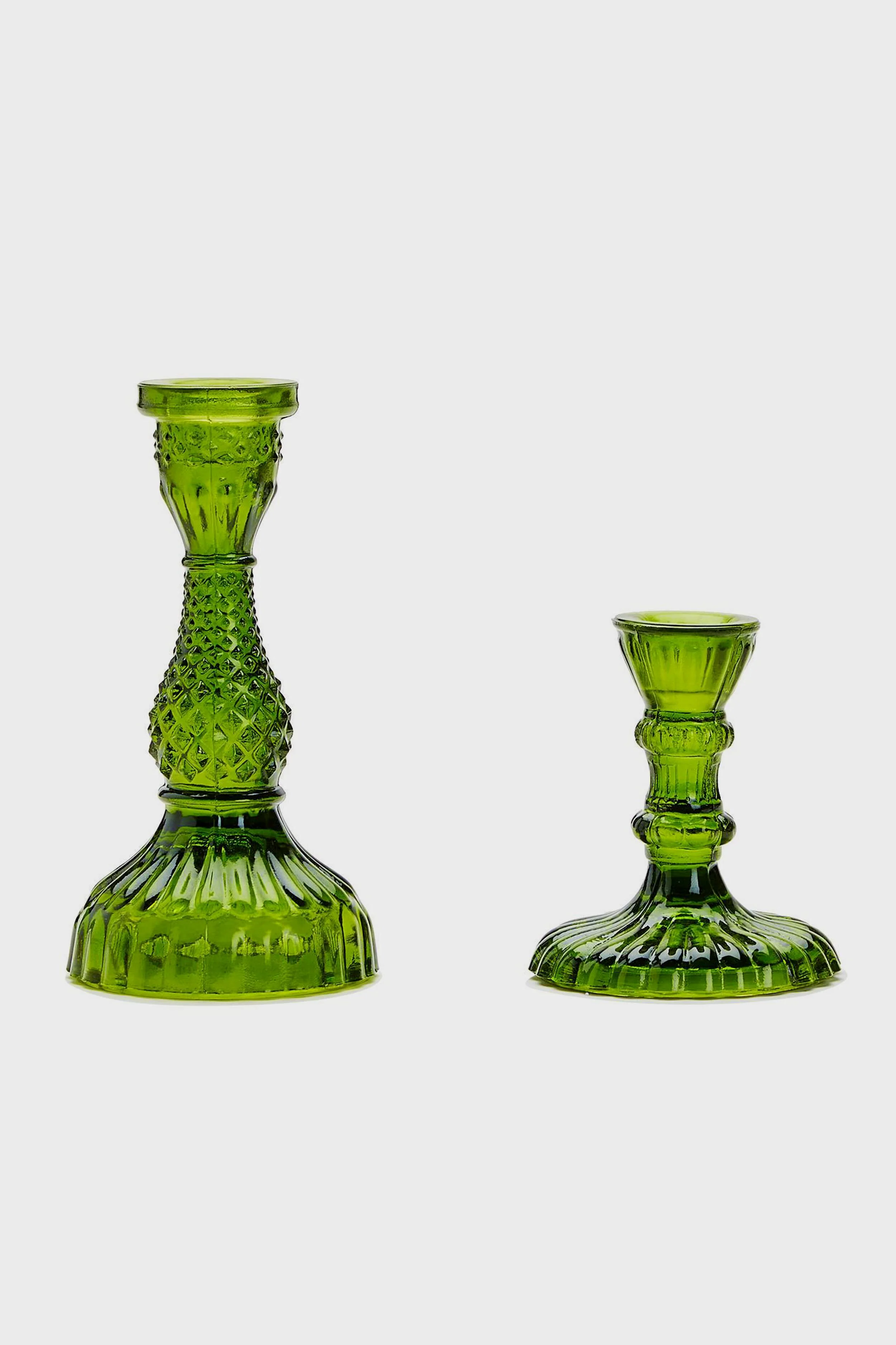 Set of 2 Casa Verde Moss Green Glass Candlesticks - Image 3