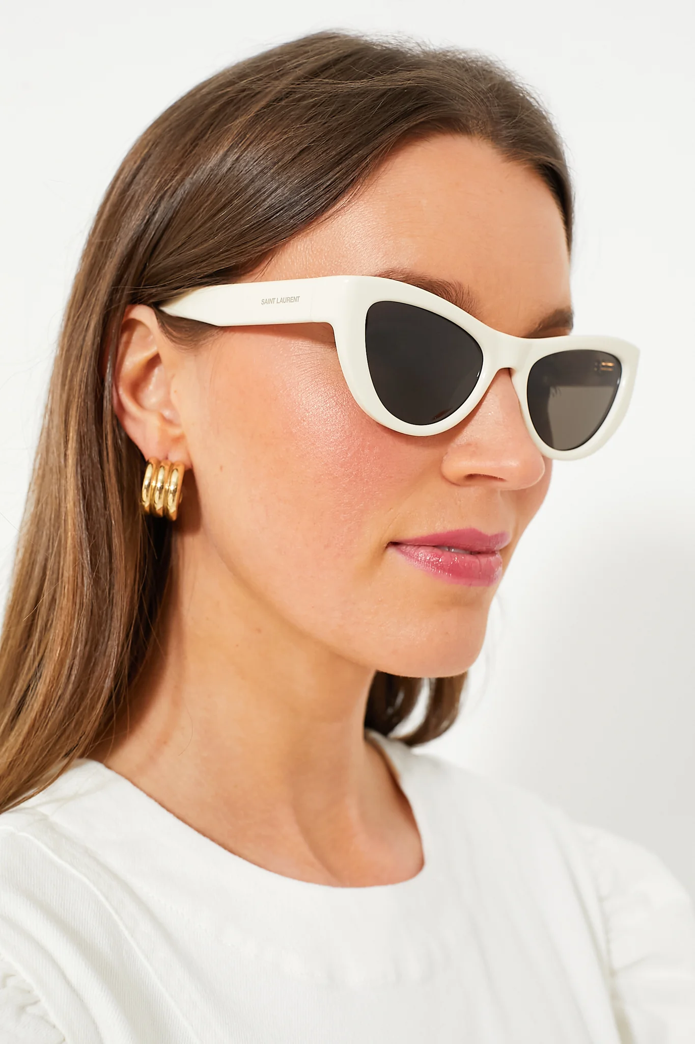 Shiny Solid Ivory Cat Eye Sunglasses - Image 3