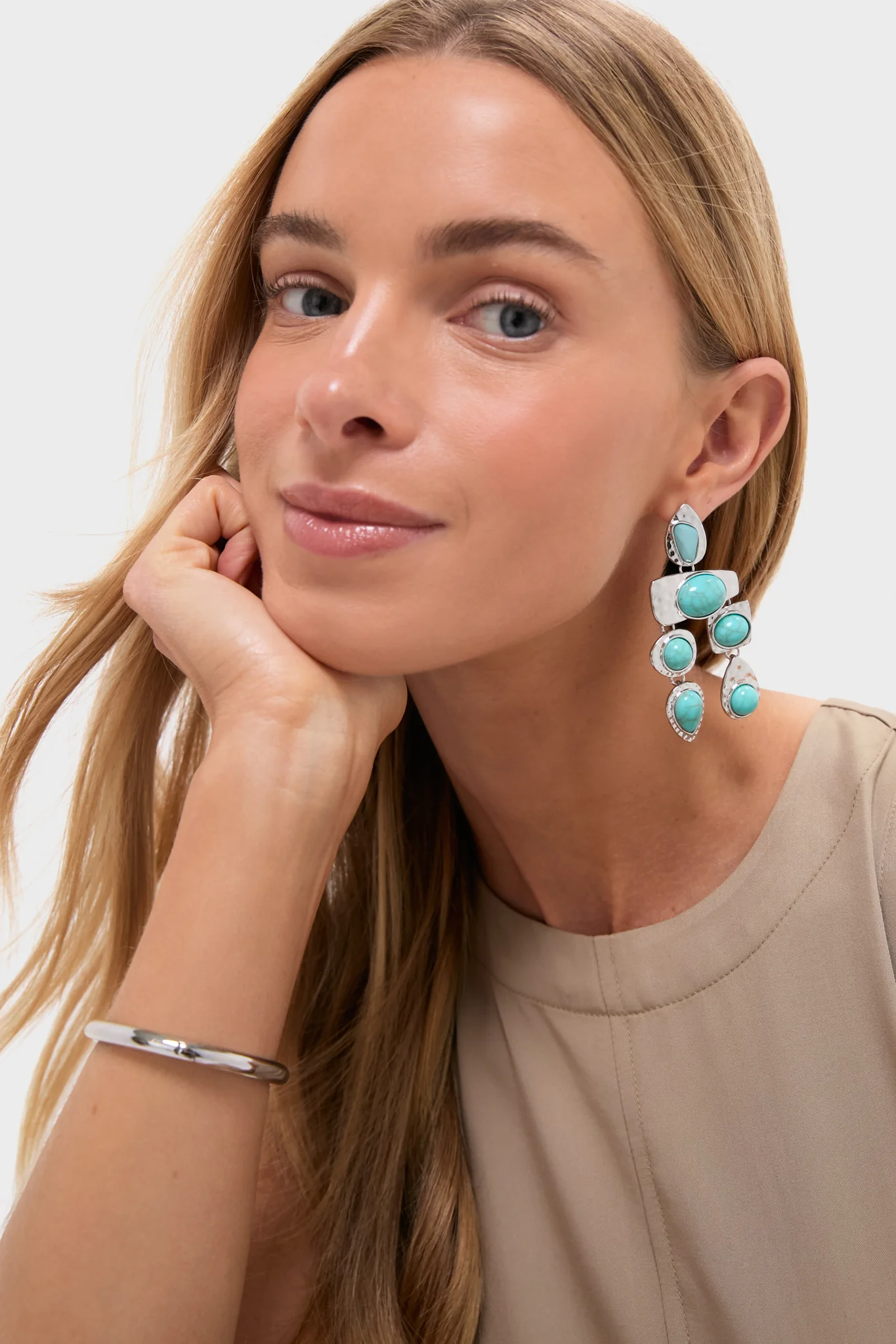 Silver Turquoise Stone Earrings - Image 2