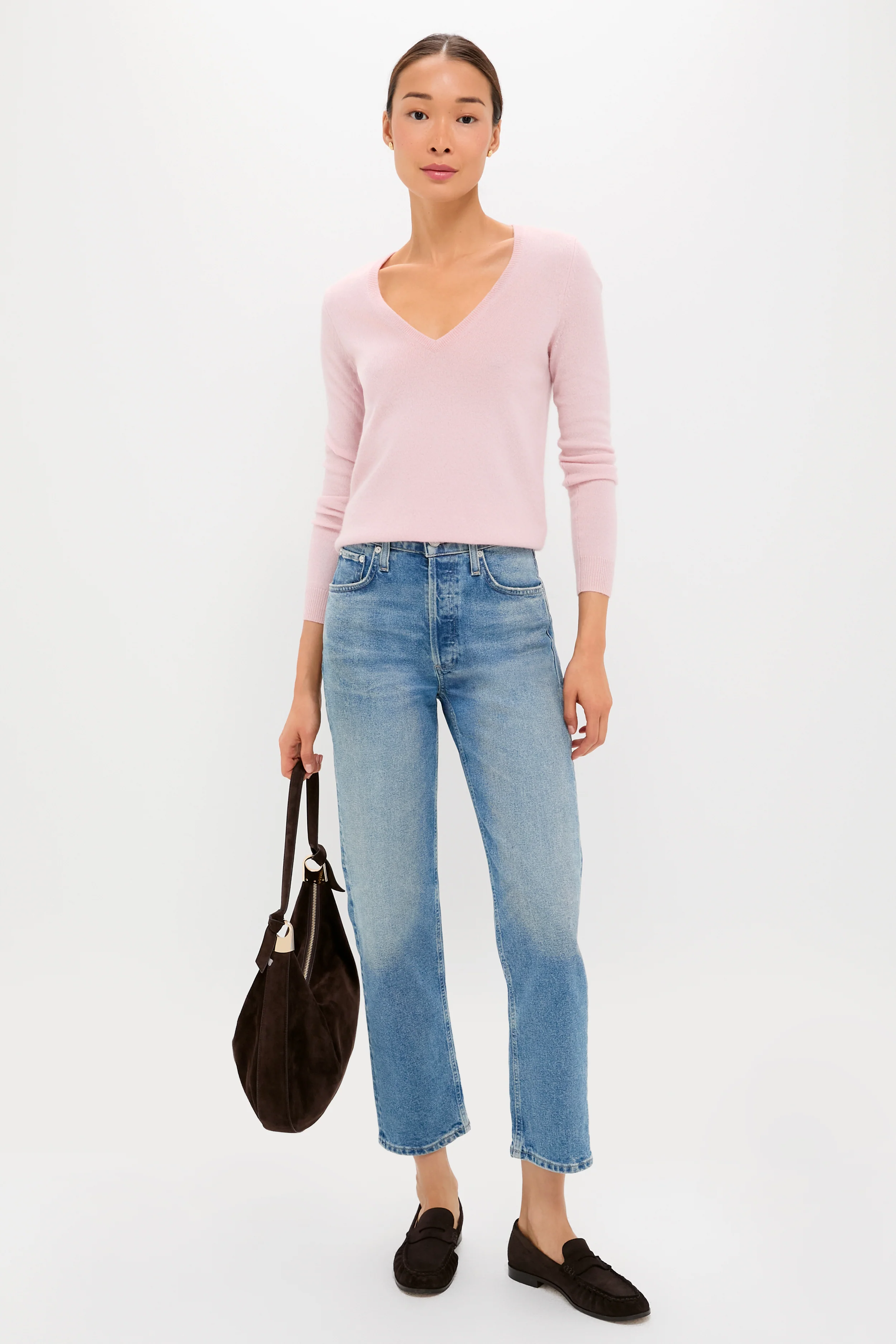 Soft Pink Cashmere V-Neck Sweater - Image 2