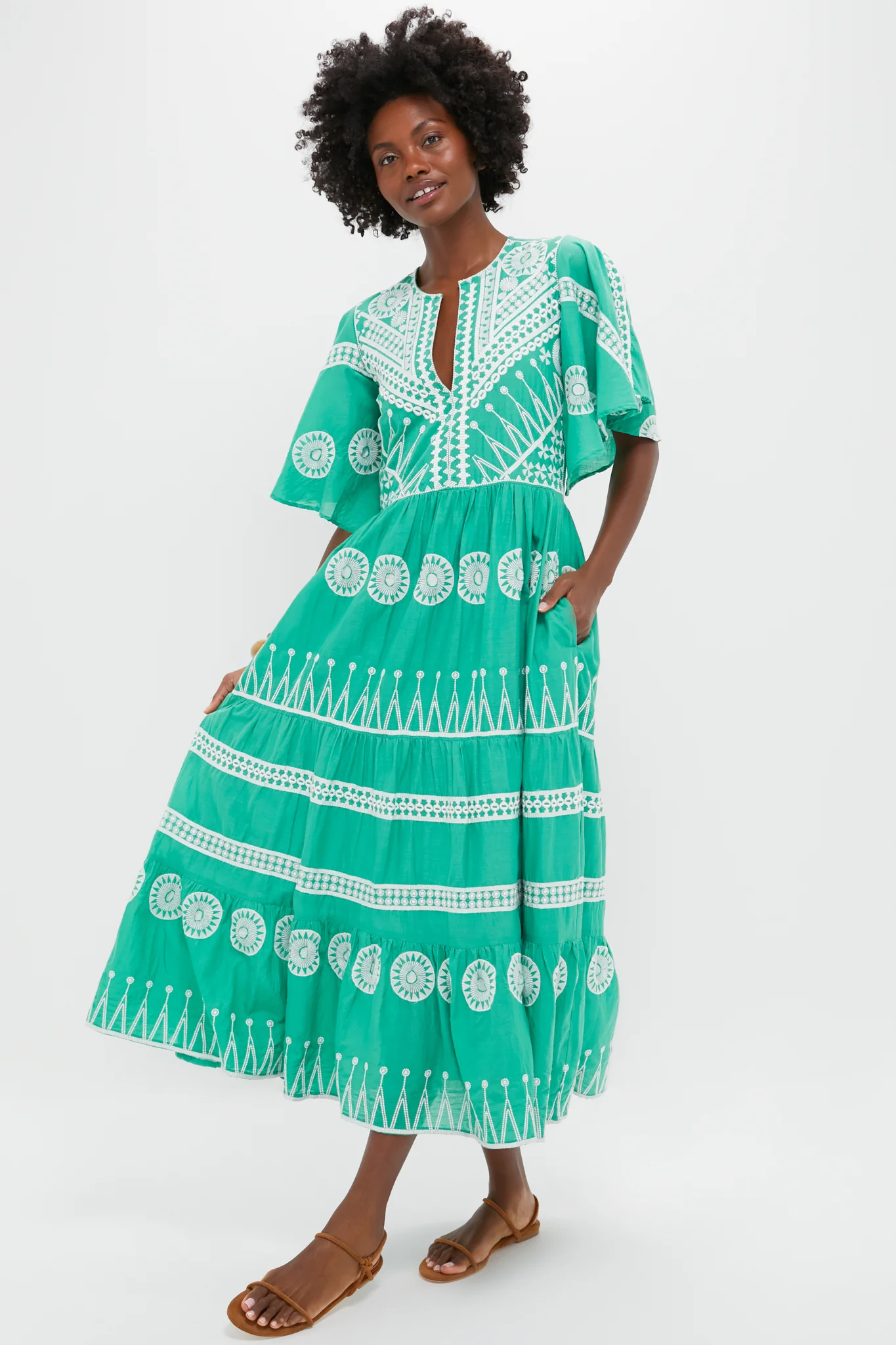 Soleil Sage Flirty V-Neck Maxi Dress