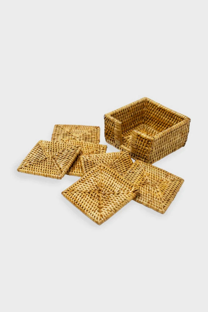 Square Rattan Coaster Set
