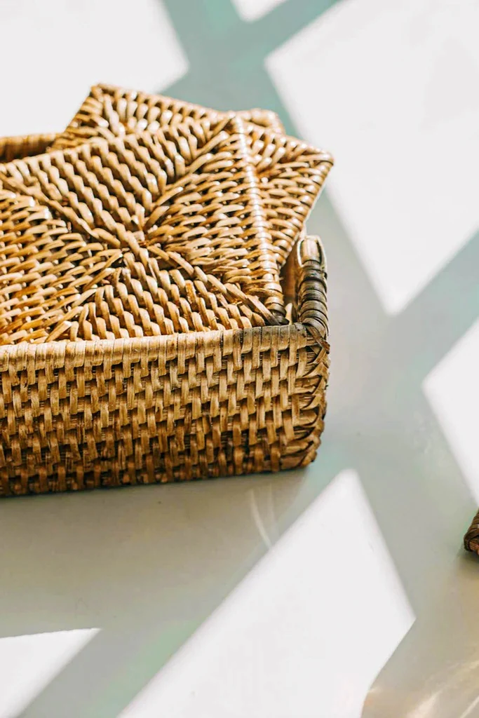 Square Rattan Coaster Set - Image 2