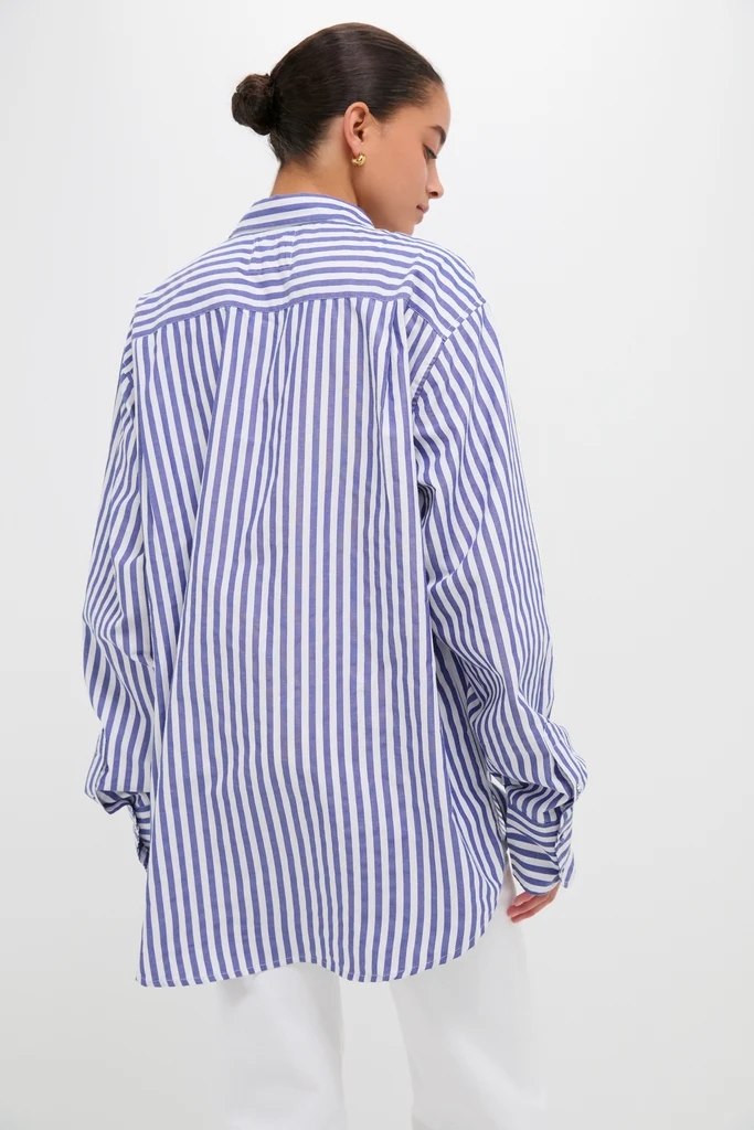 Stripe Blue and White Classic Button Down Shirt - Image 4