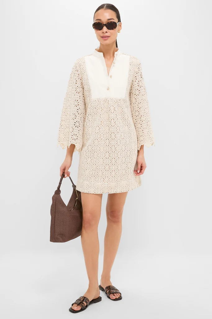 Tan Diamond Lace Mini Calliope Dress - Image 3
