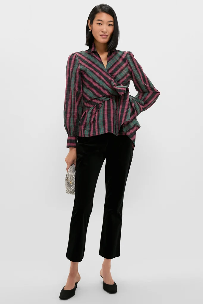 Tartan Tie Front Bow Bea Blouse - Image 2