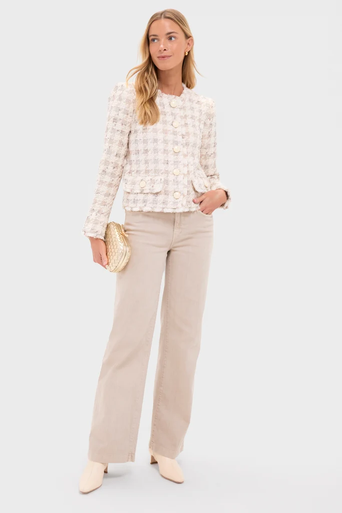 Taupe and Grey Houndstooth Zell Collarless Jacket - Image 3
