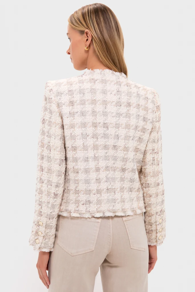 Taupe and Grey Houndstooth Zell Collarless Jacket - Image 5