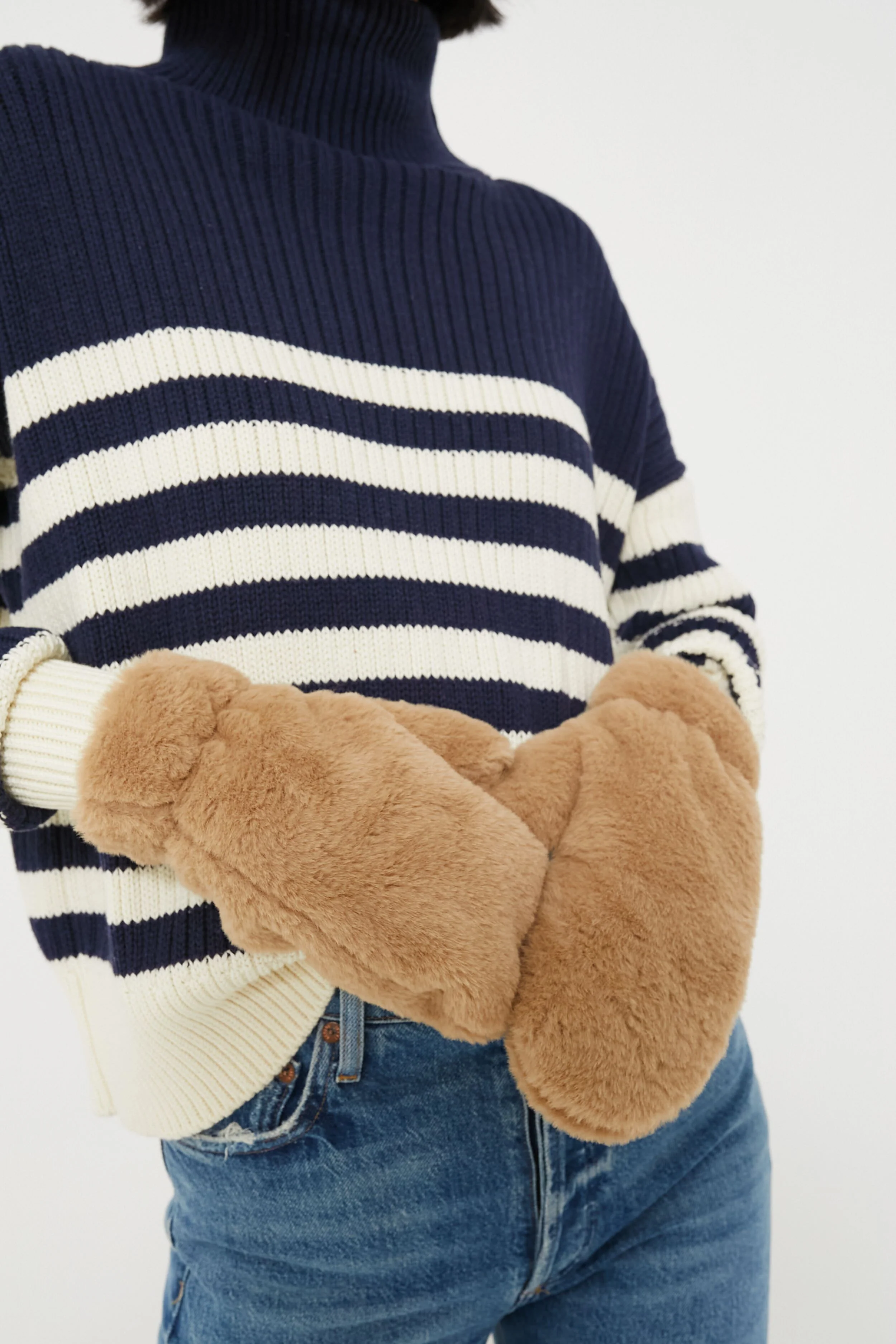Taupe Fuzzy Faux Fur Mitten - Image 2