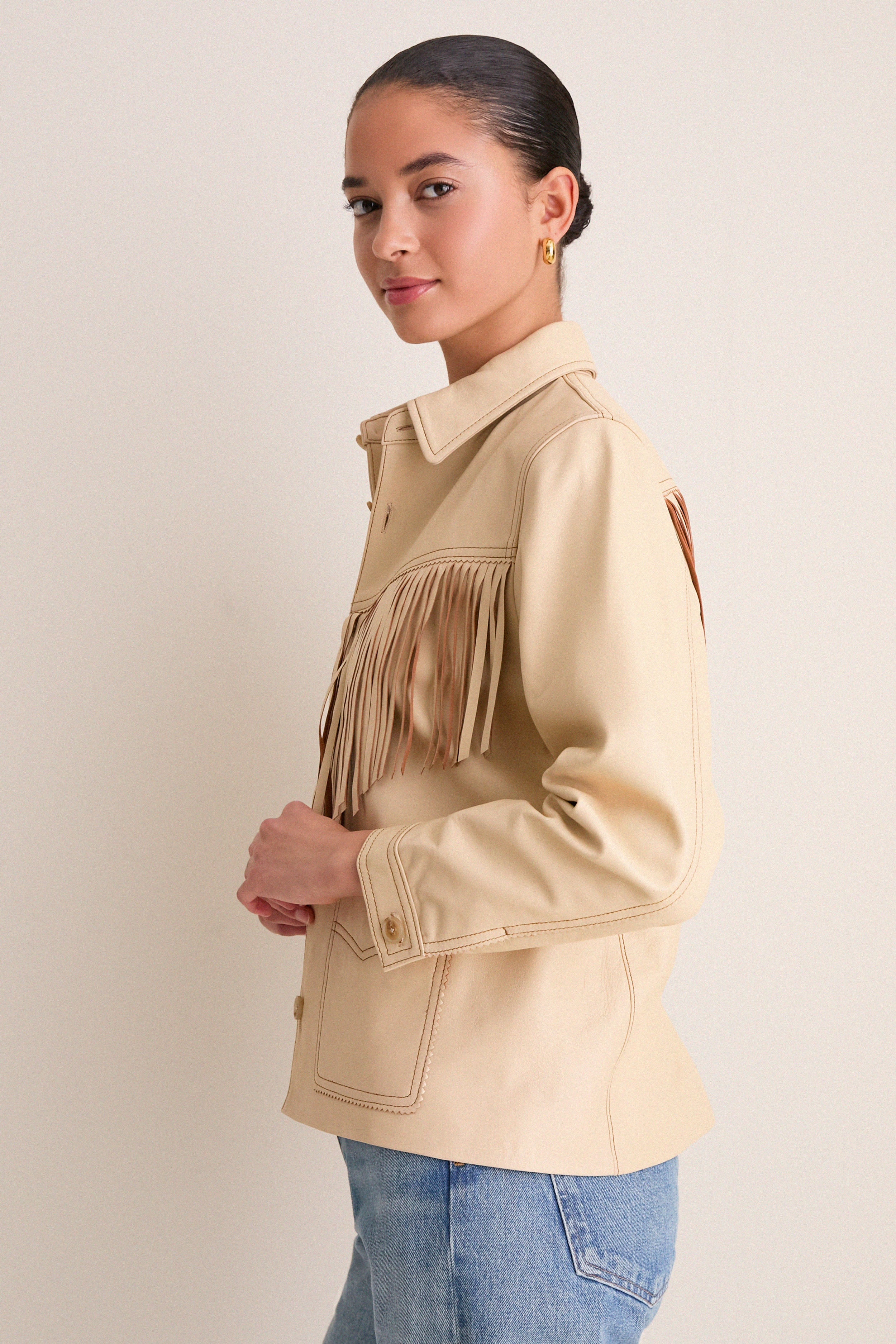 Toasted Almond Leather Fringe Jacket - Image 3