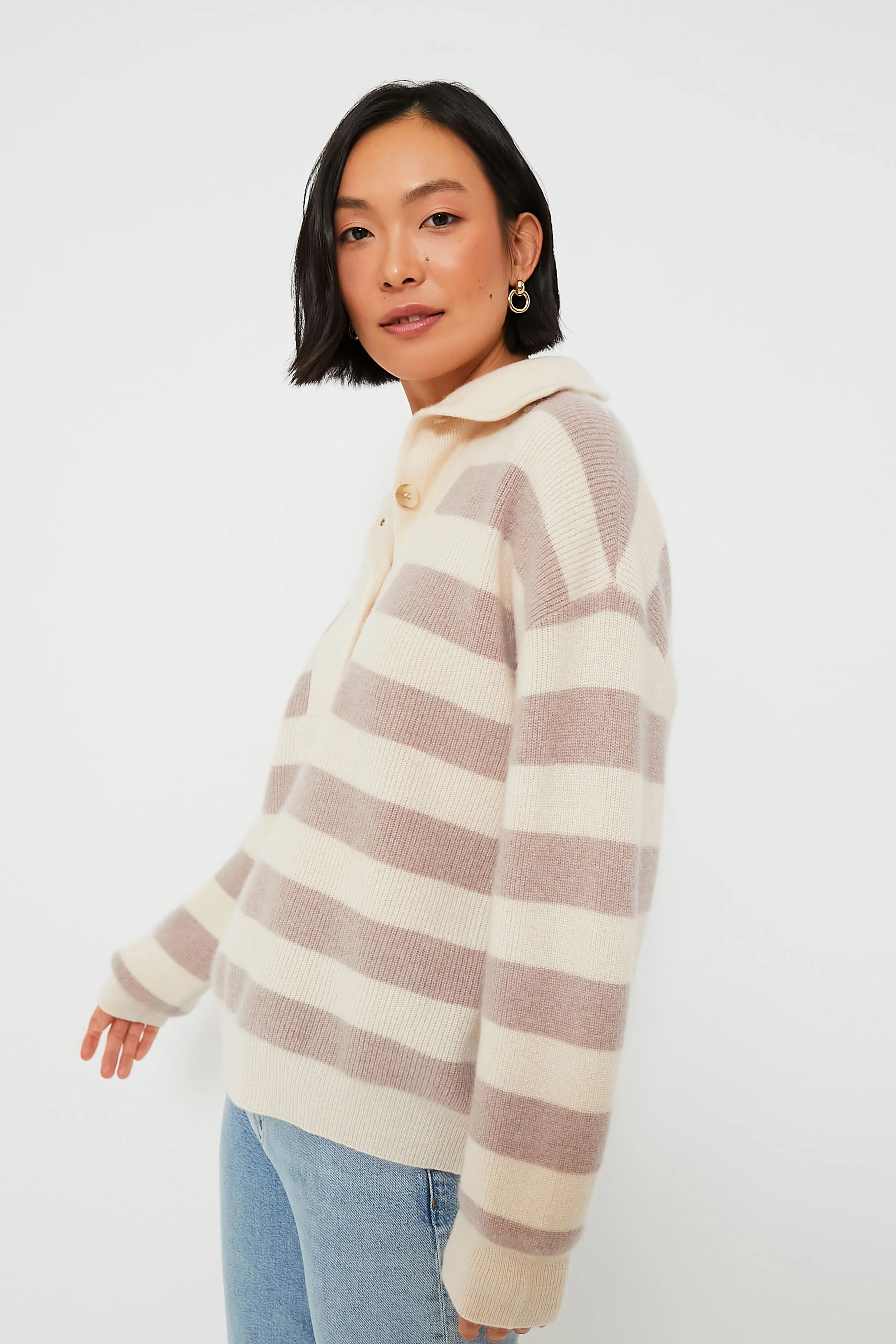 Vanilla Mauve Walden Stripe Cashmere Rafferty Sweater - Image 3