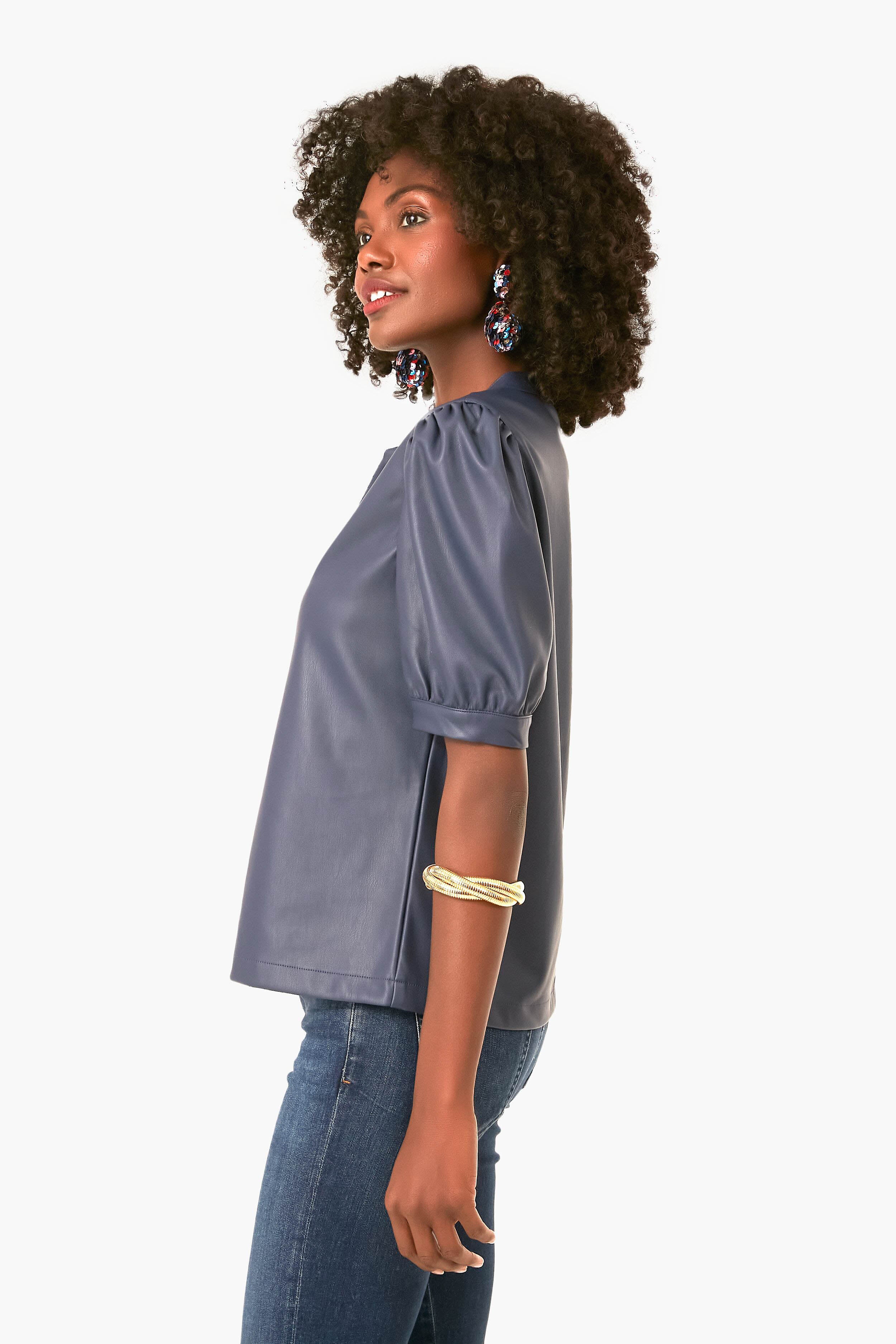 Vegan Leather Split Neck Top - Image 3
