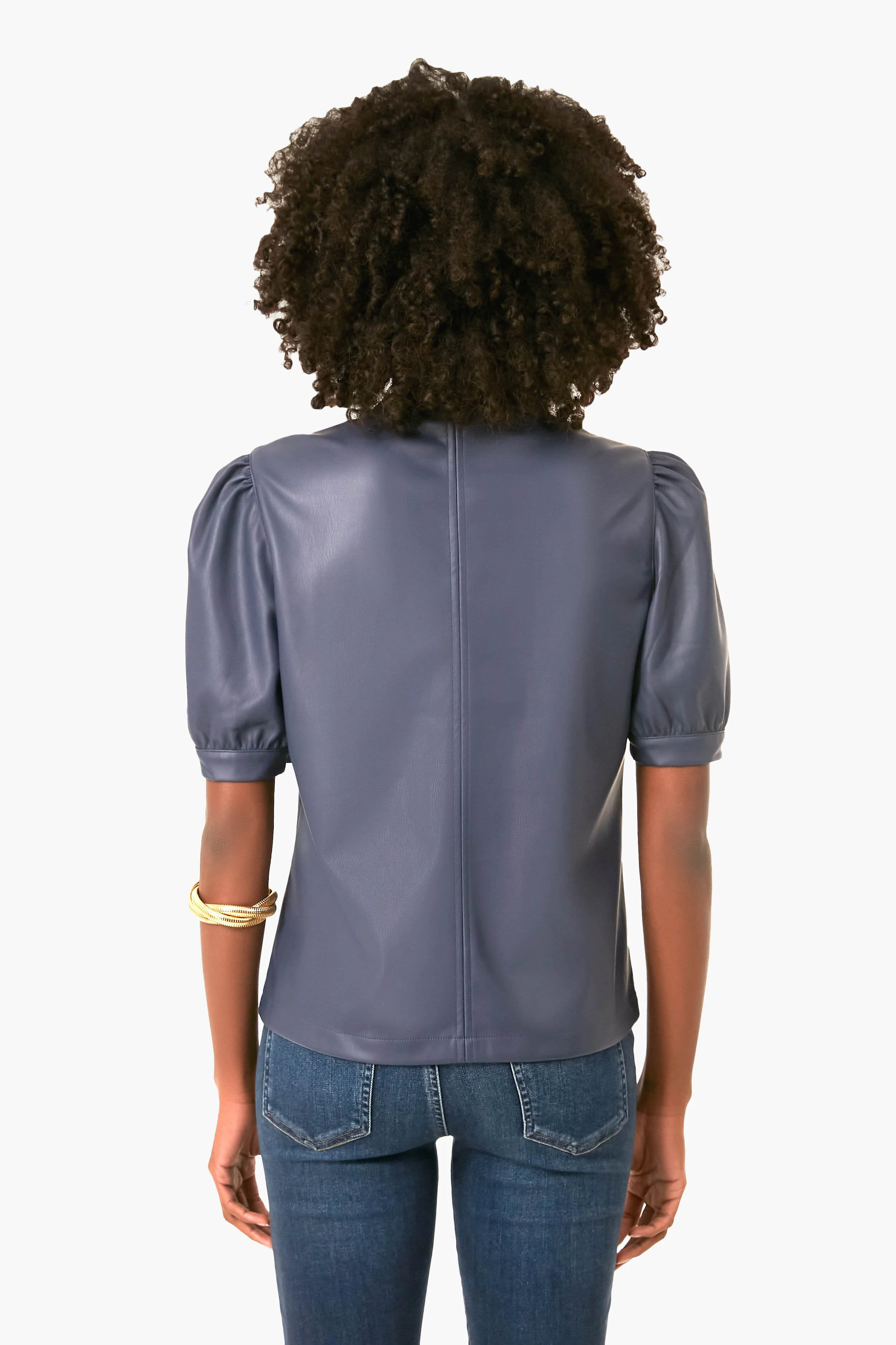 Vegan Leather Split Neck Top - Image 4