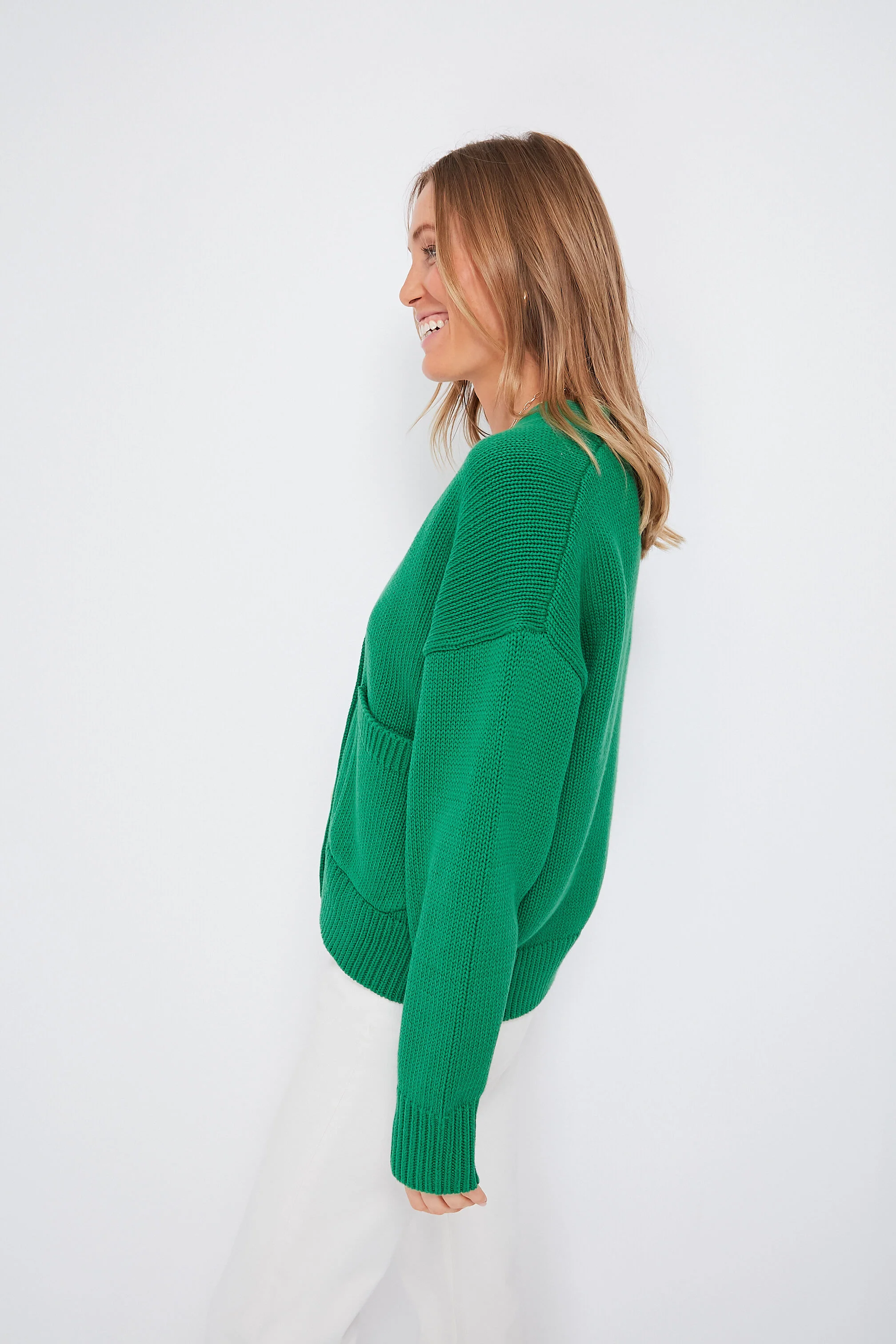 Verdant Green Cotton Emma Cardigan - Image 3
