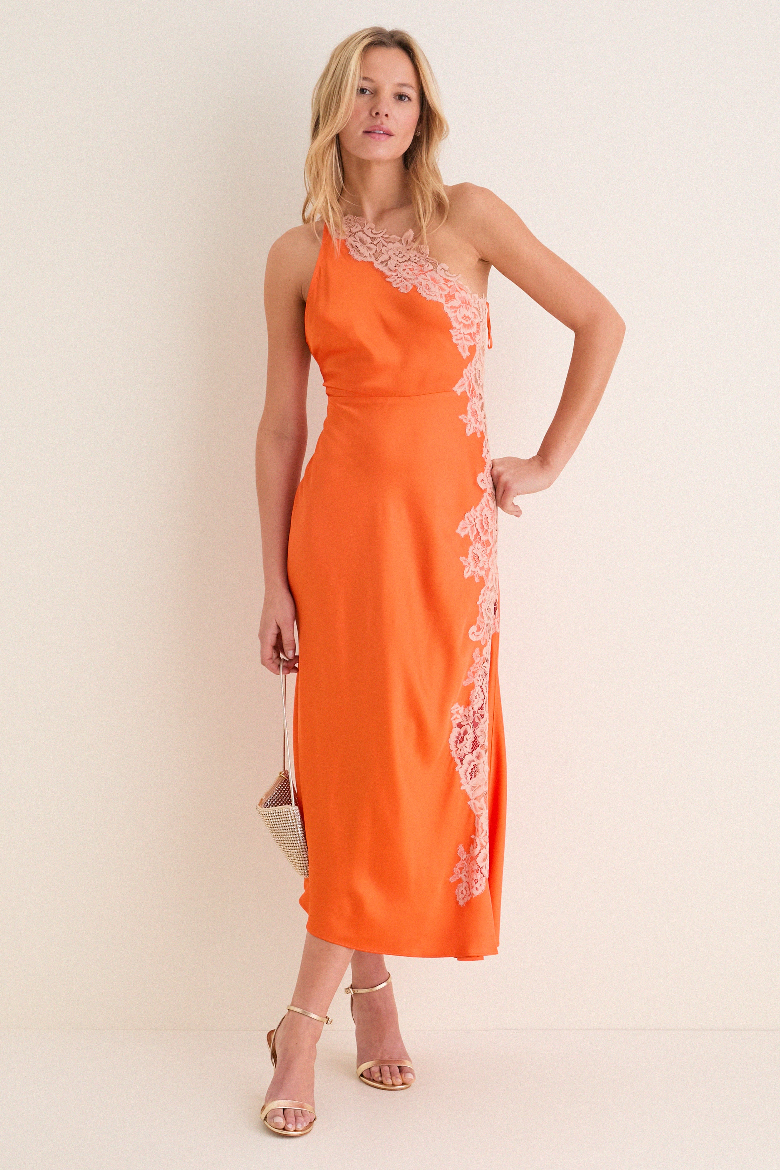 Vivid Orange with Pale Blush Lace Lou Dress - Image 3