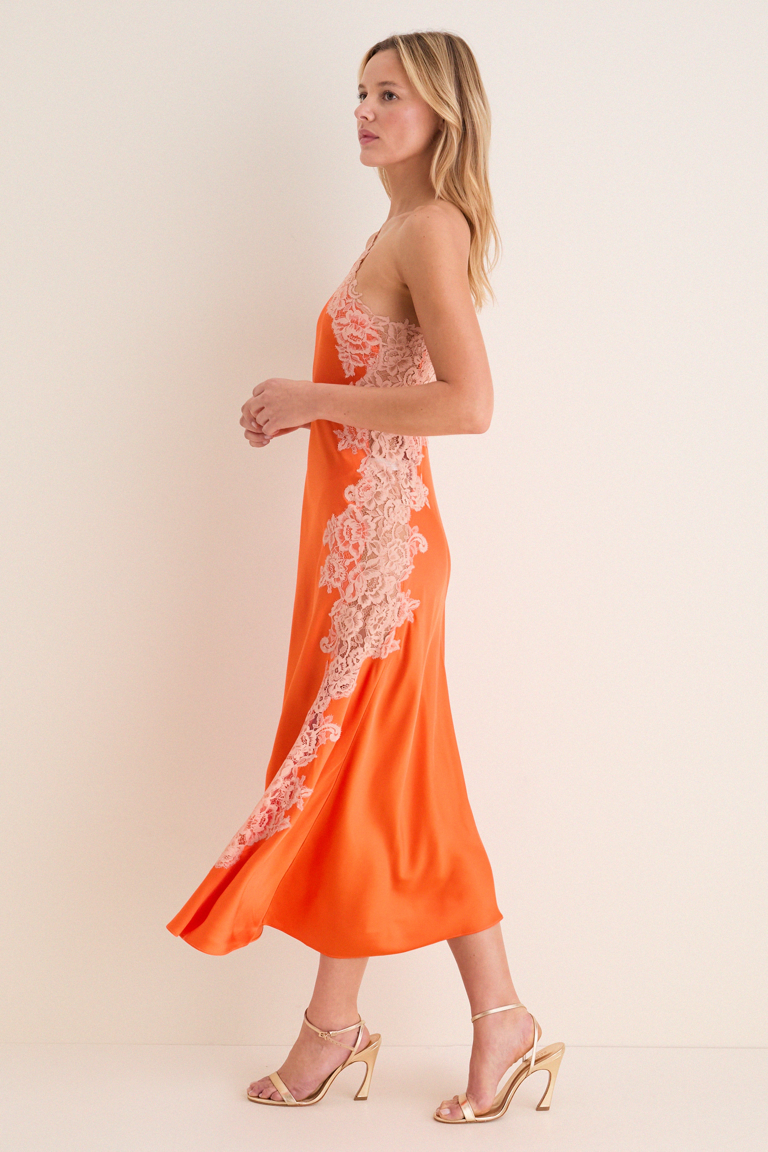 Vivid Orange with Pale Blush Lace Lou Dress - Image 4