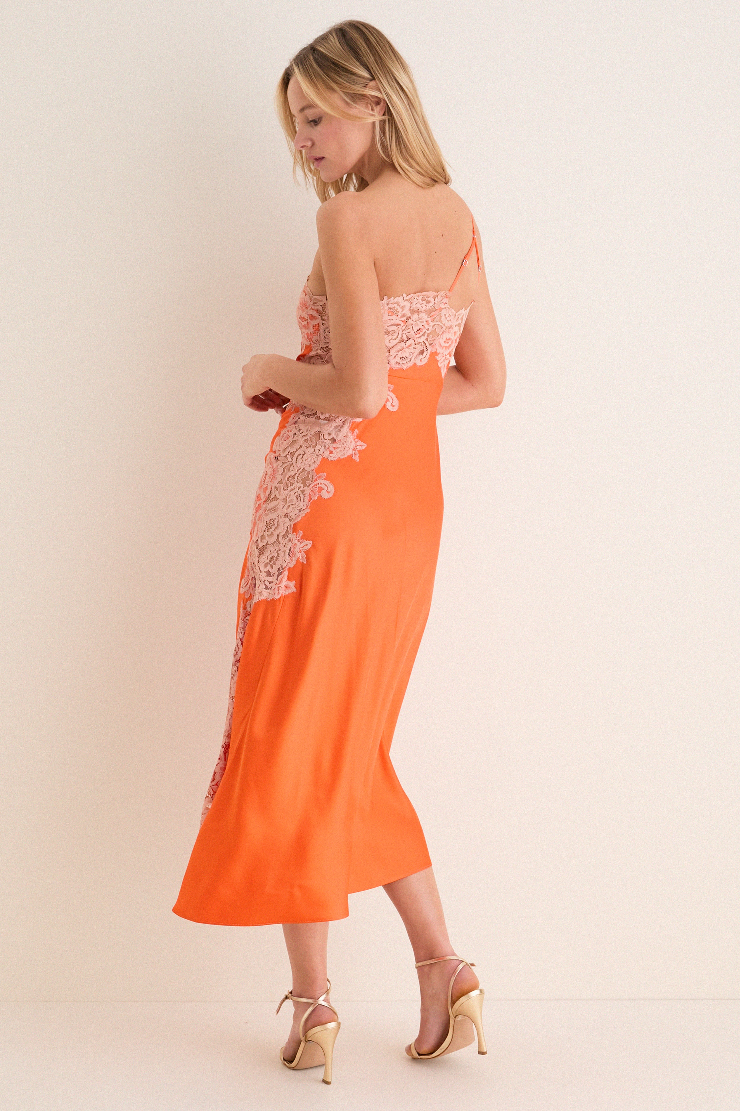 Vivid Orange with Pale Blush Lace Lou Dress - Image 5