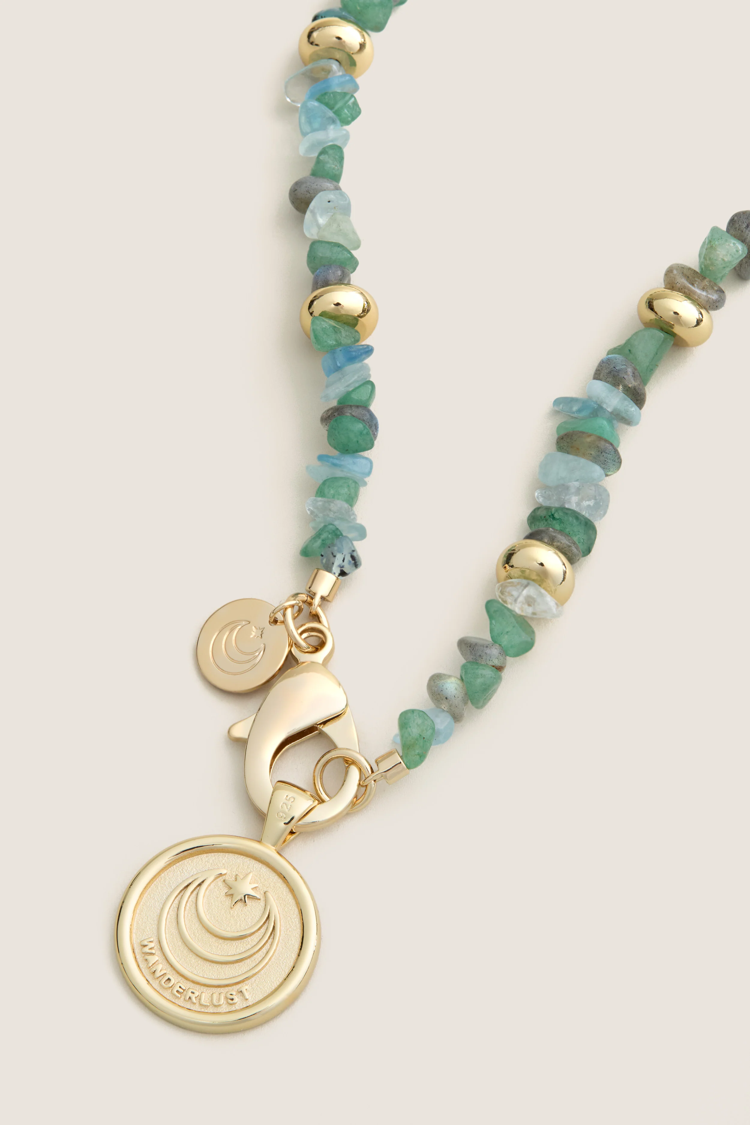 Wanderlust Celestial Small Coin on Strong Seaglass Beaded Necklace - Image 3