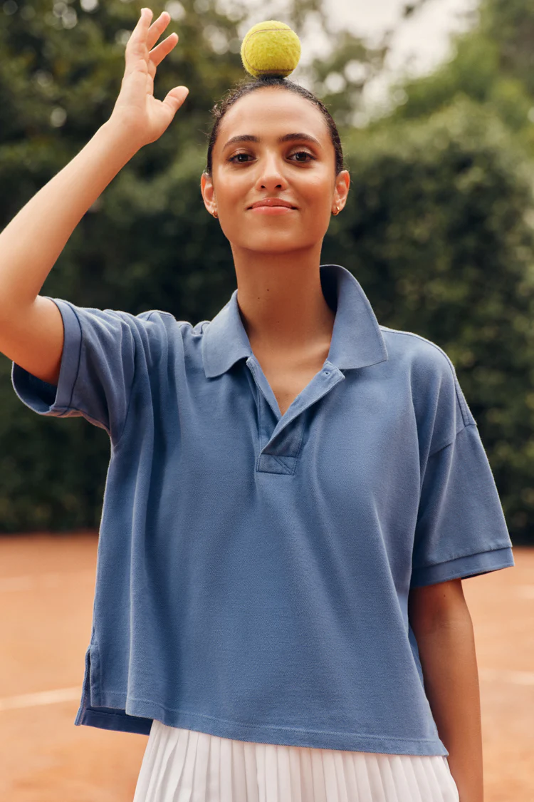 Washed Blue Pique Holmes Boyfriend Polo - Image 2