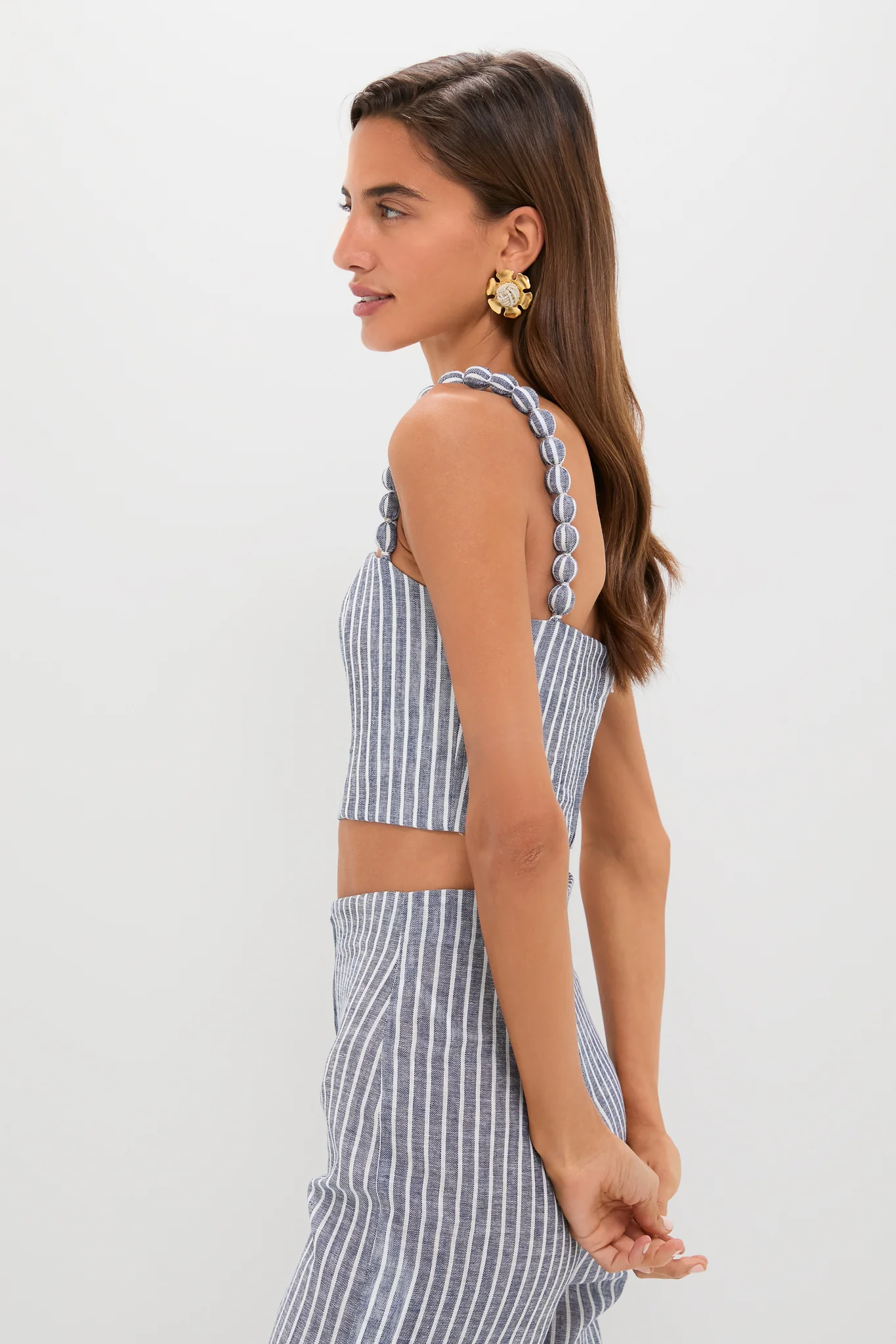 White and Blue Stripes Esperame Embellished Top - Image 3