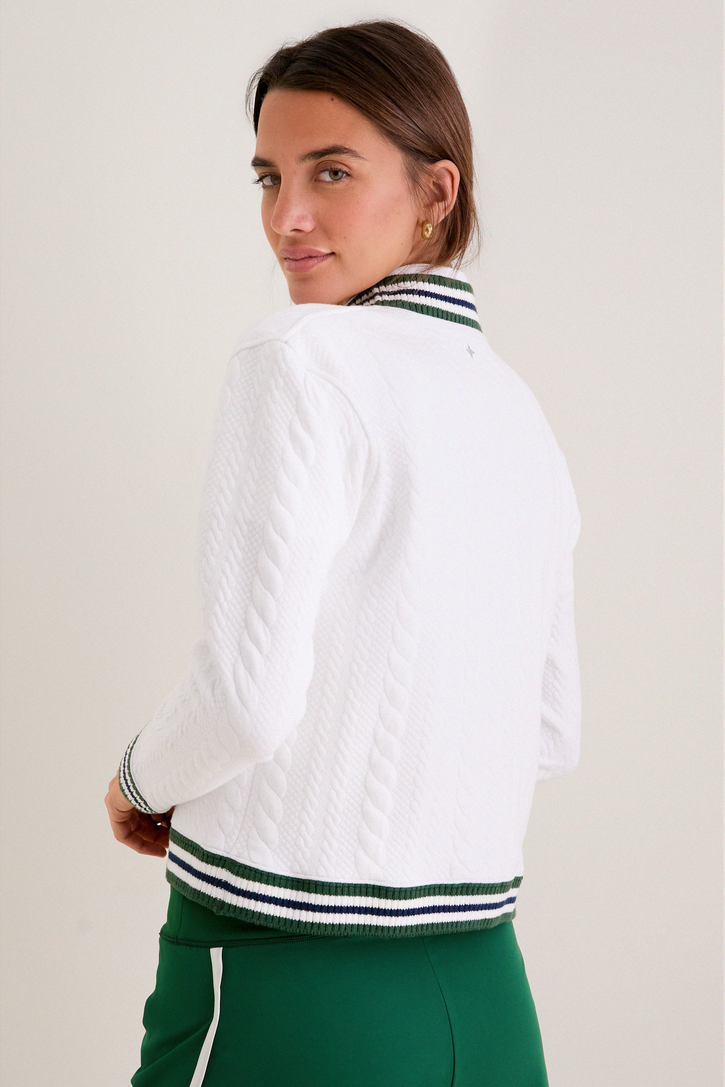 White and Eden Green Cable Charley Cardigan - Image 4