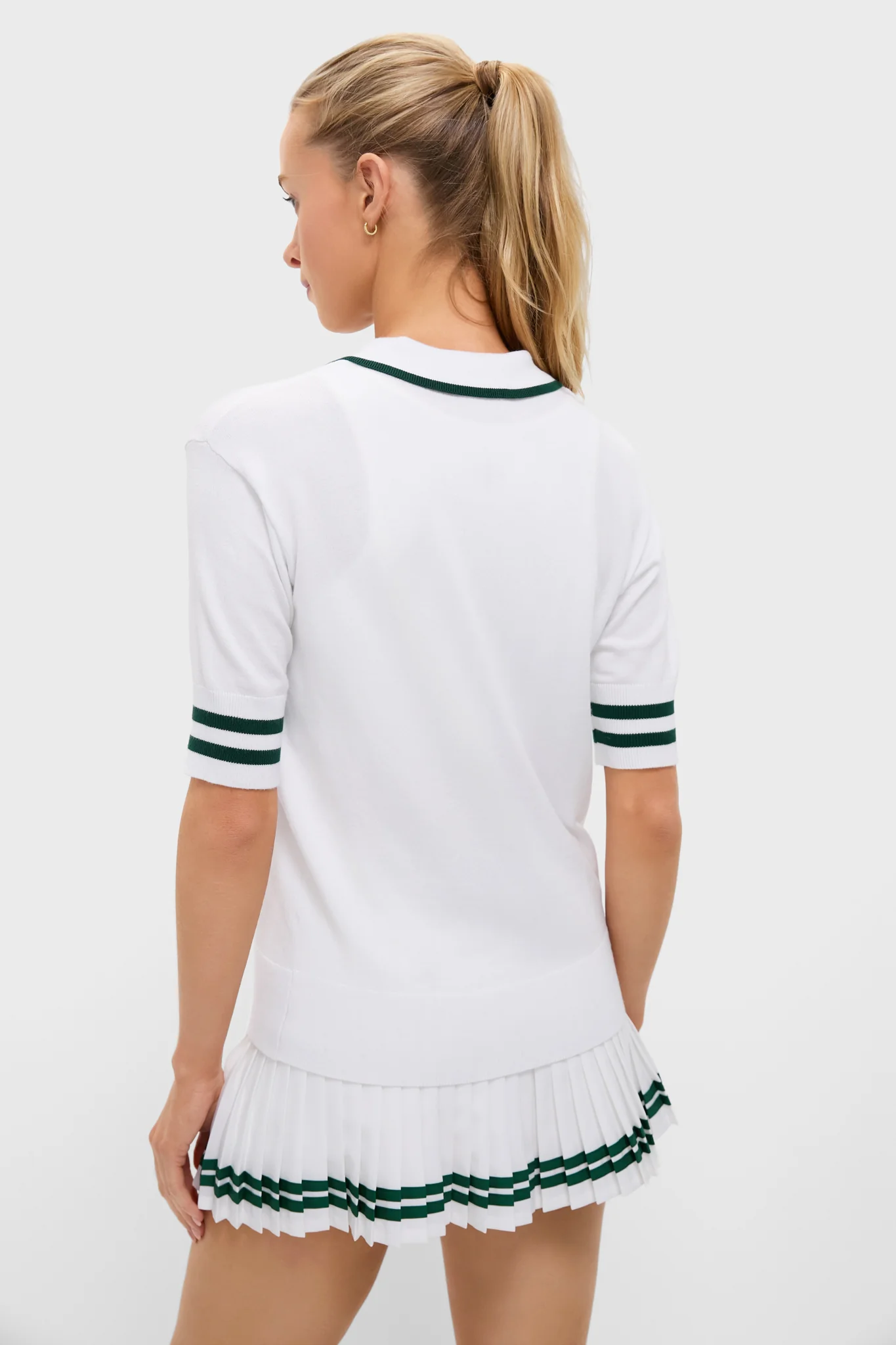 White and Green Short Sleeve Performance Knit Nora Sweater Polo - Image 4