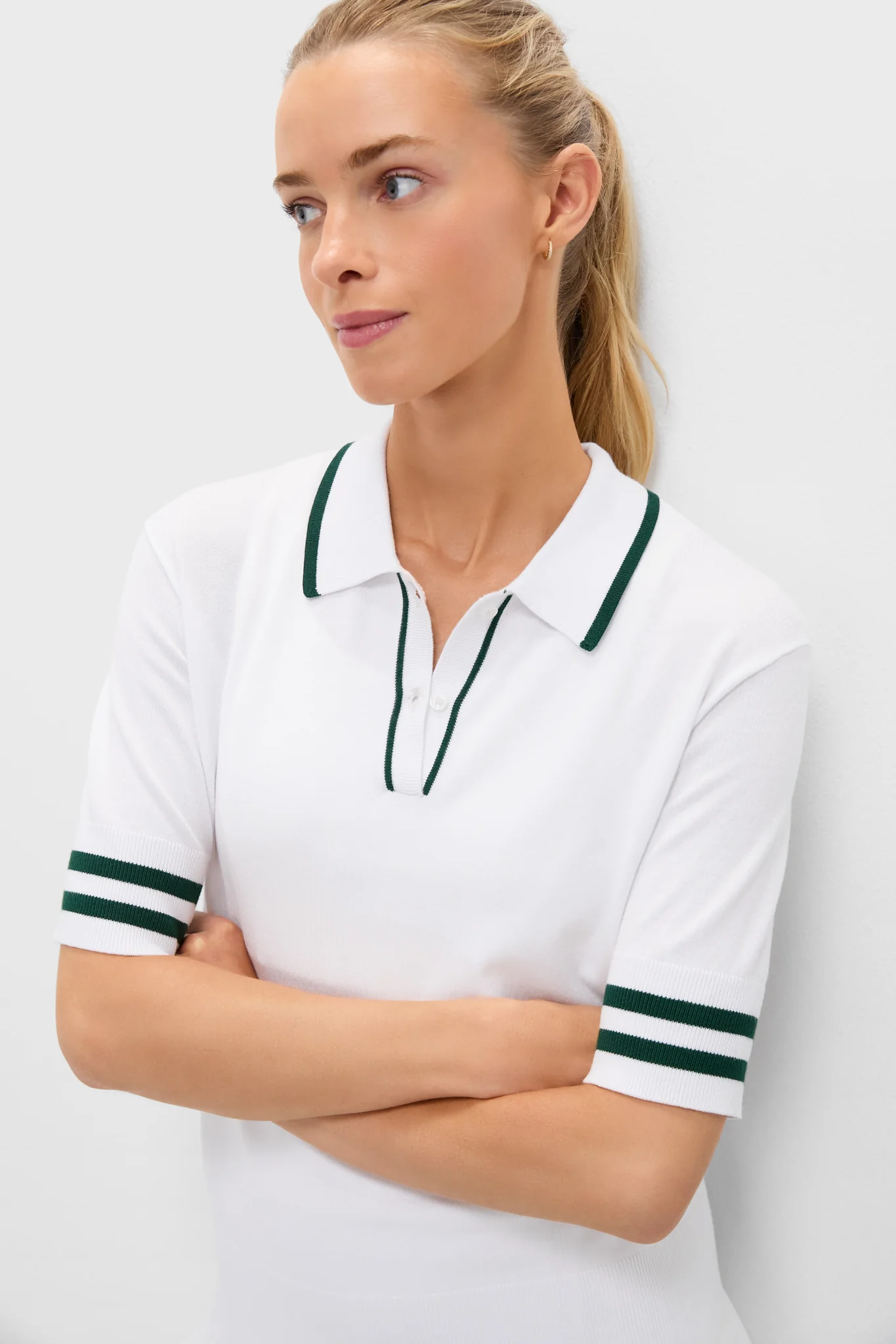 White and Green Short Sleeve Performance Knit Nora Sweater Polo - Image 5