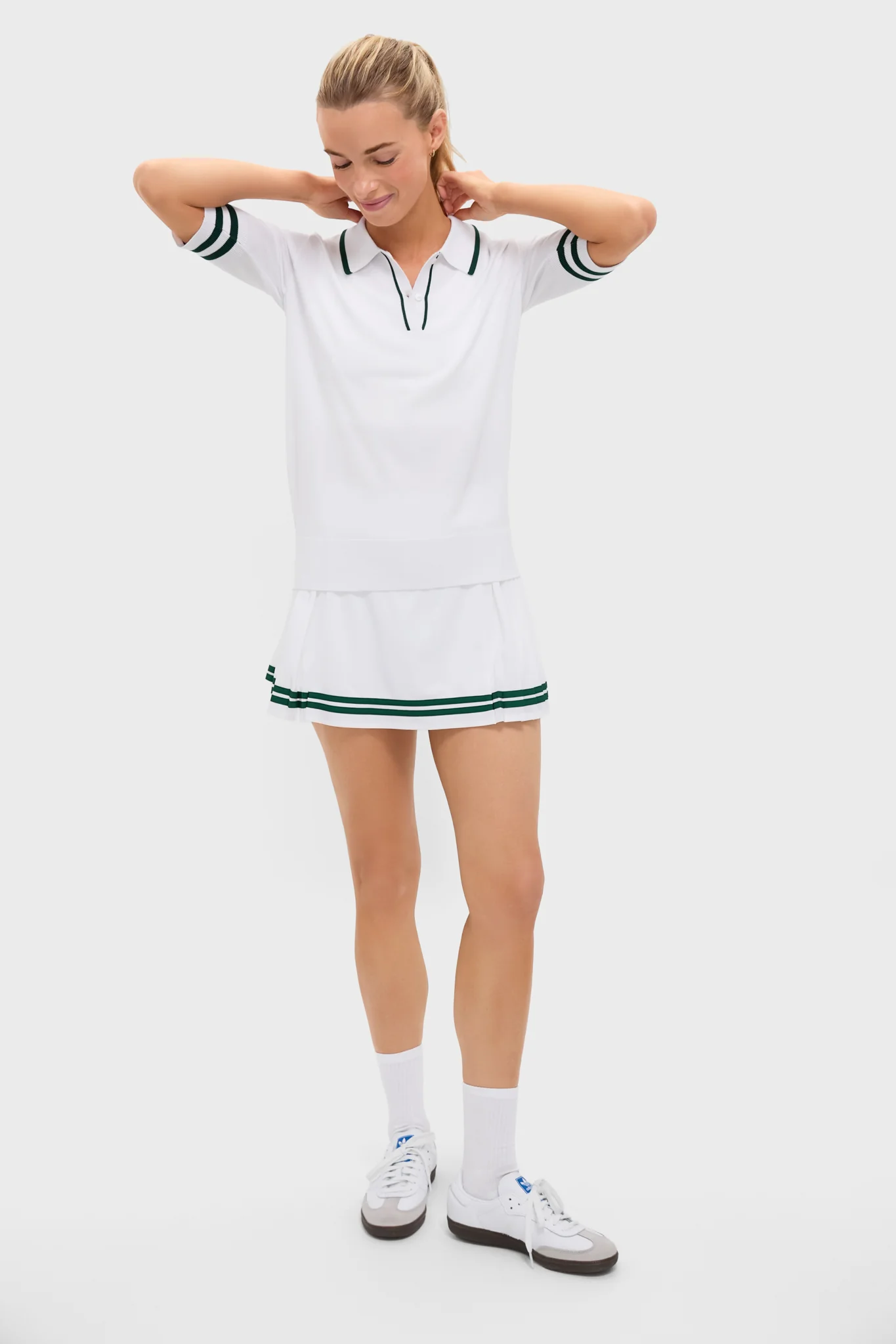 White and Green Short Sleeve Performance Knit Nora Sweater Polo - Image 6