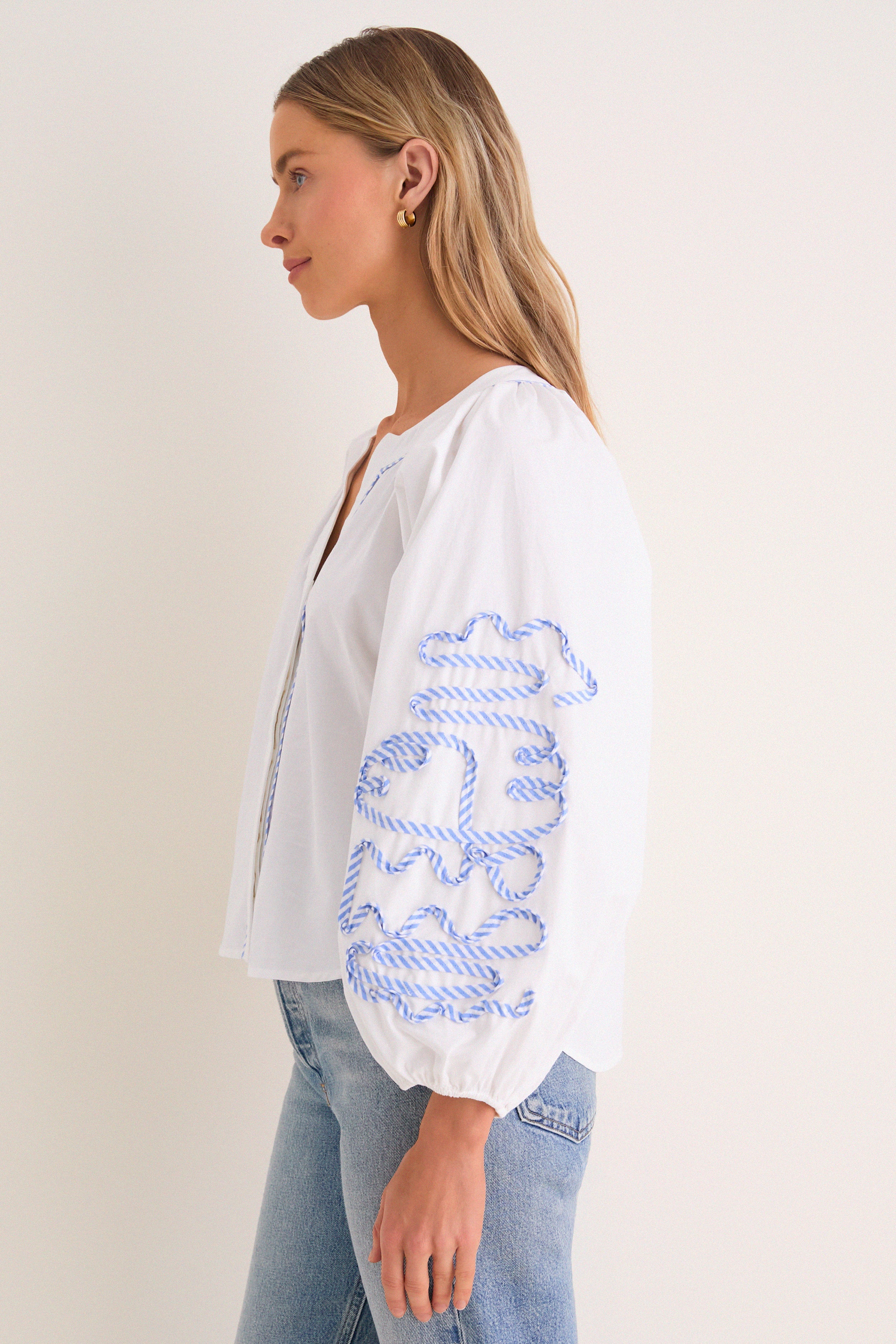White & Blue Stripe Stella Blouse - Image 4