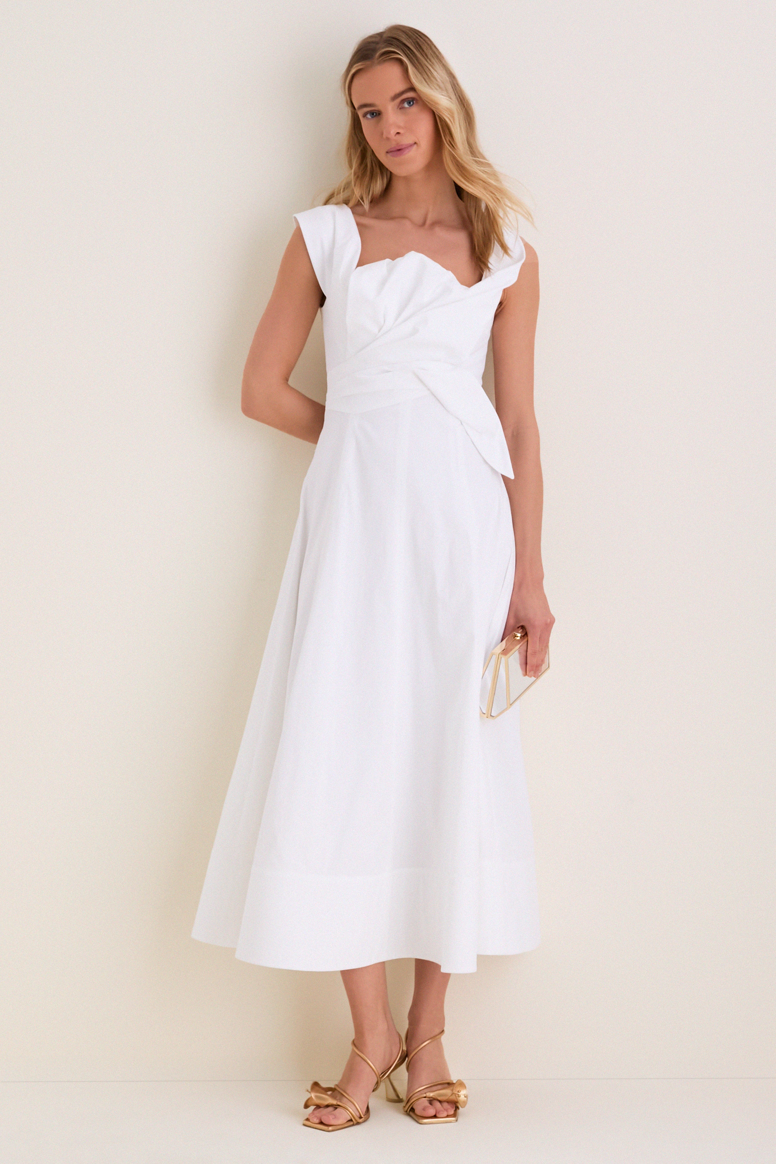 White Cotton Poplin 3D Floral Dress - Image 3