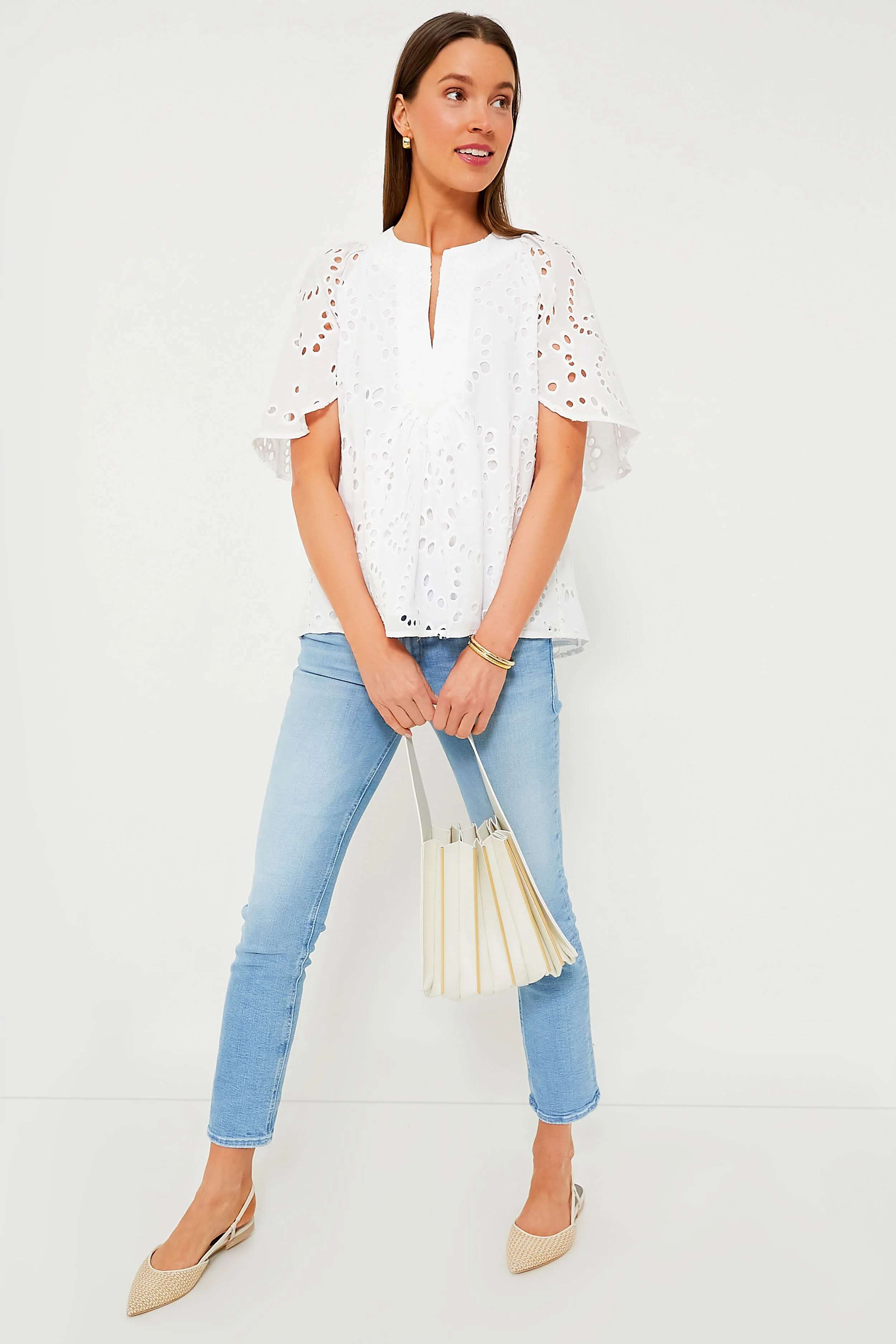 White Eyelet Finley Flutter Sleeve Top - Image 2
