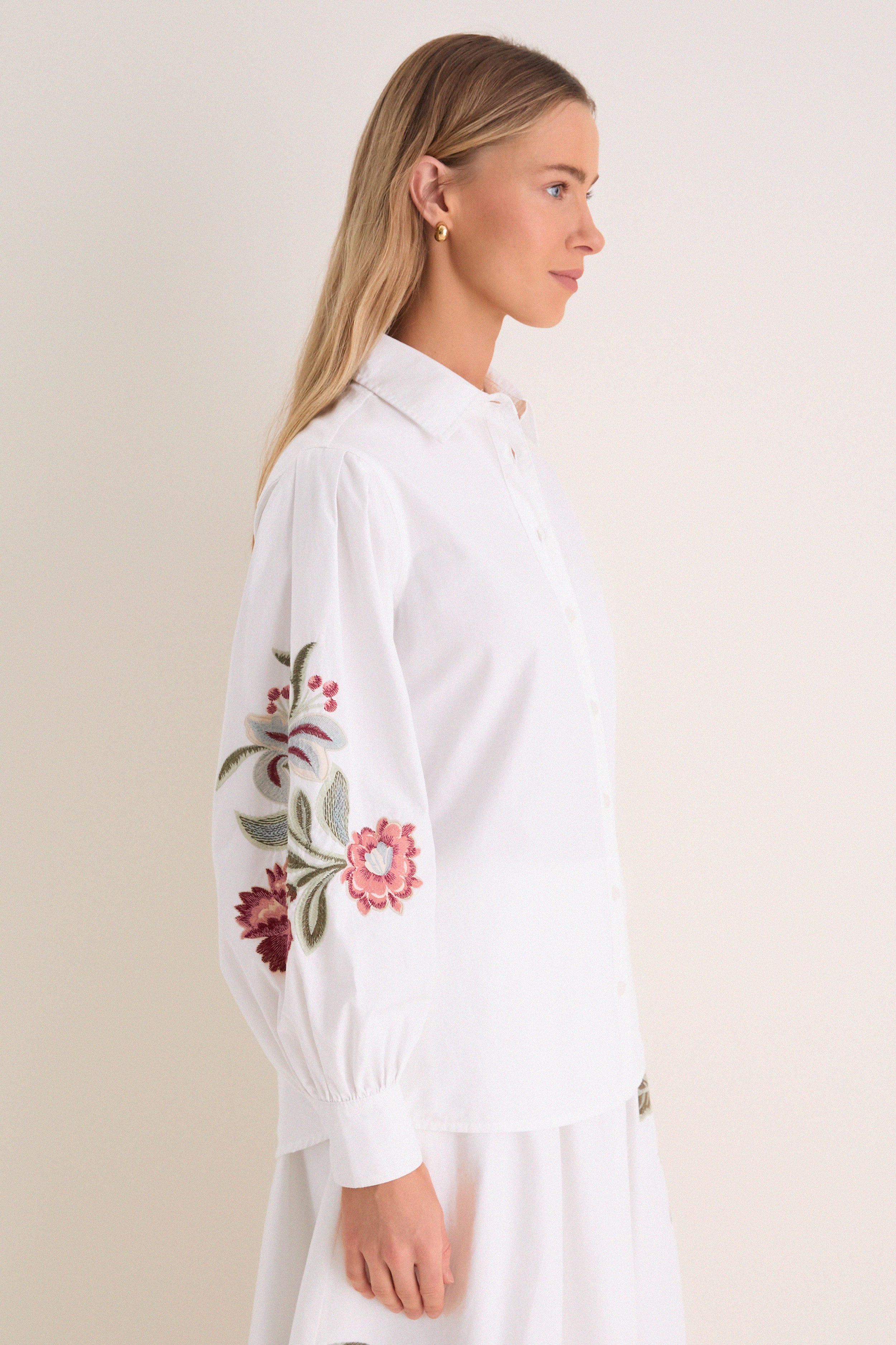 White Floral Embroidered Carolina Button Down - Image 3
