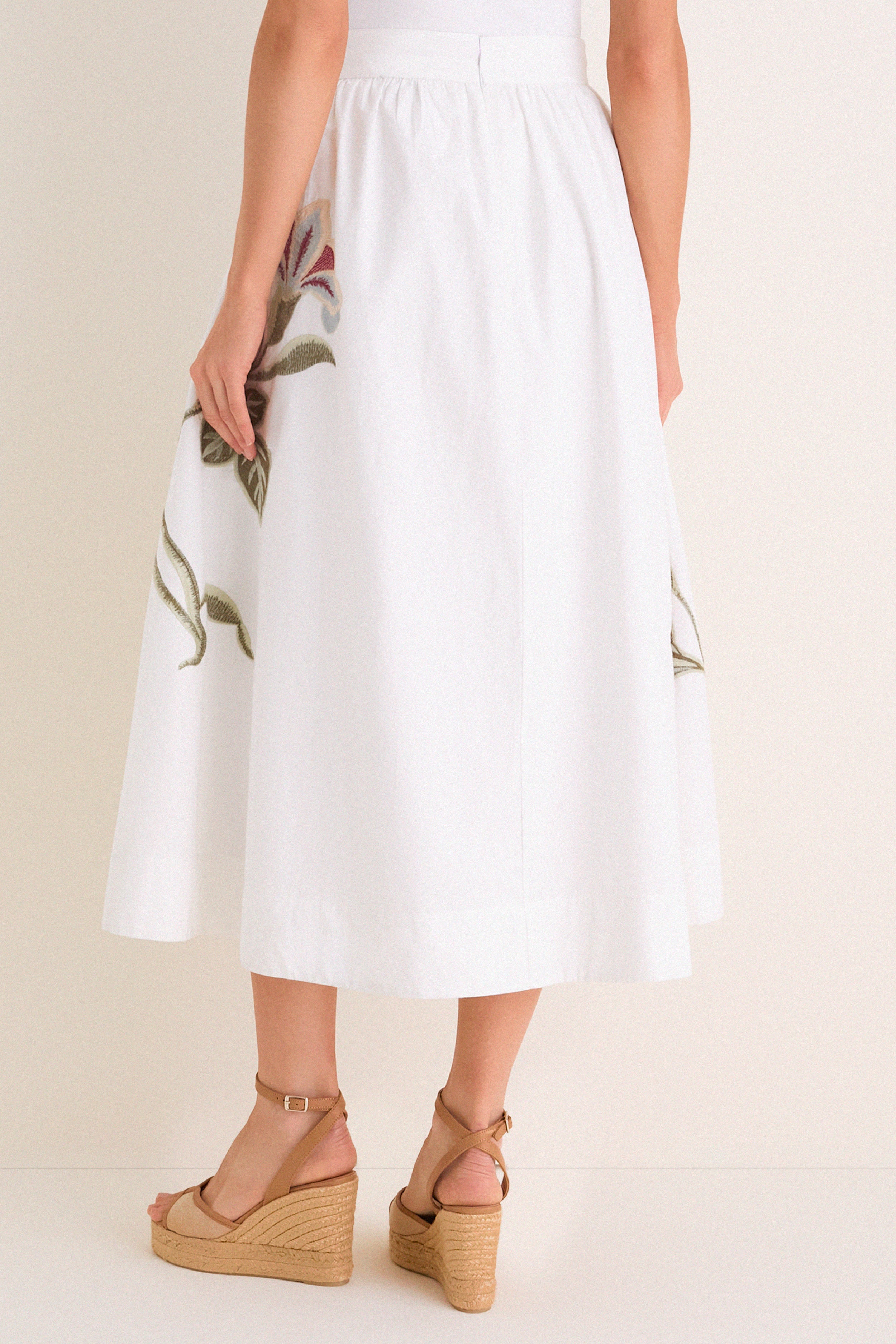 White Floral Embroidered Mirella Midi Skirt - Image 4