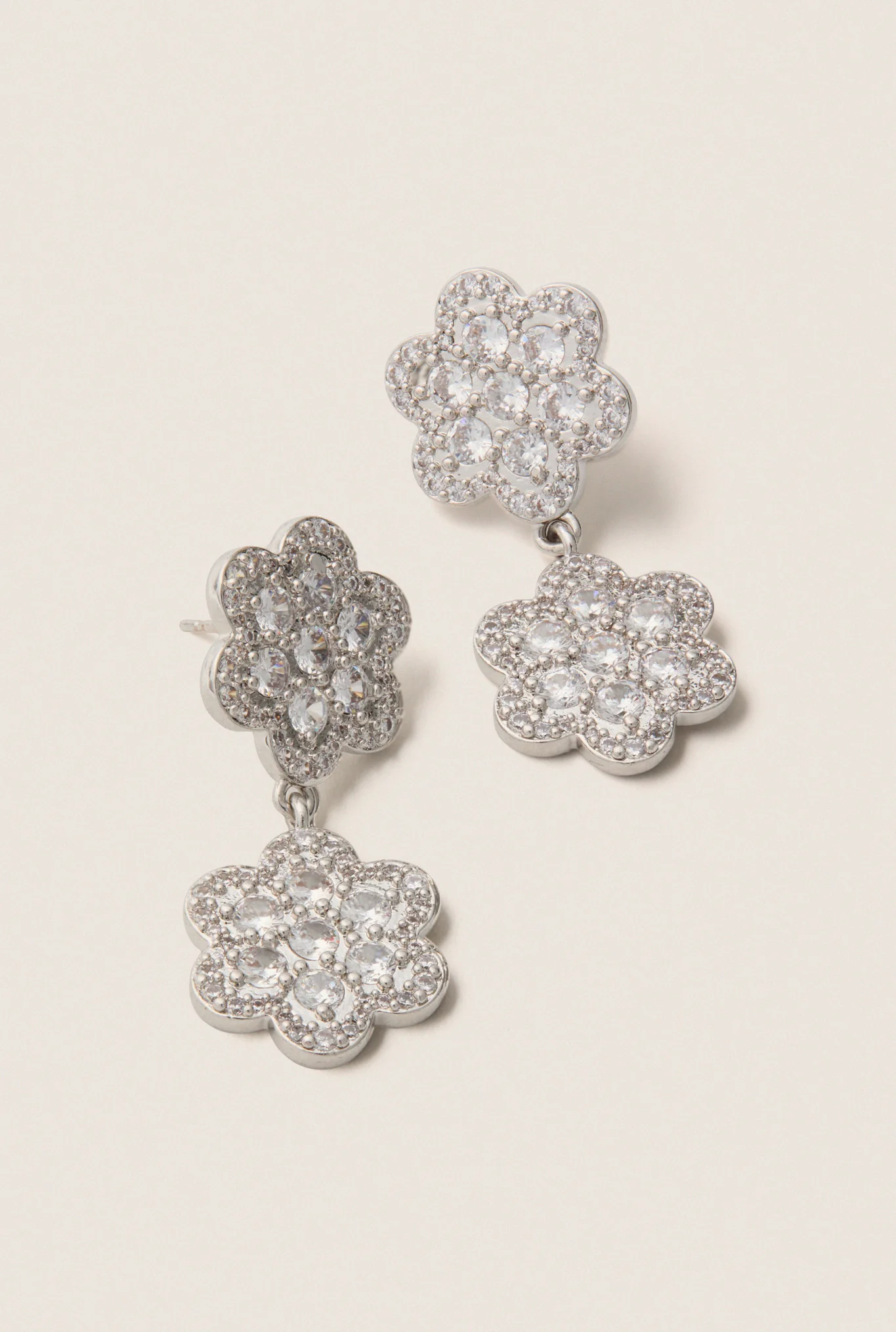 White Gold Delphine Pave Double Drop Earrings - Image 4