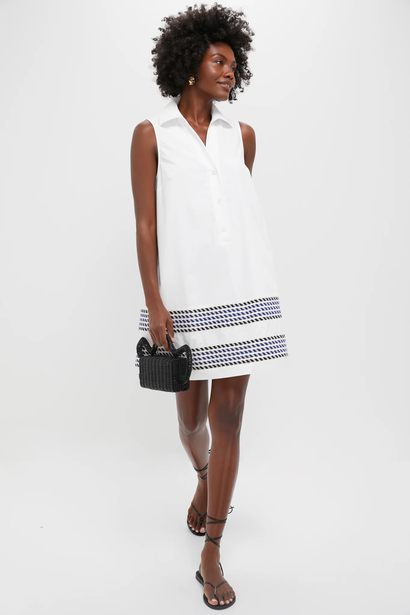White High Tide Embroidered Stripe Sleeveless Collier Dress - Image 2
