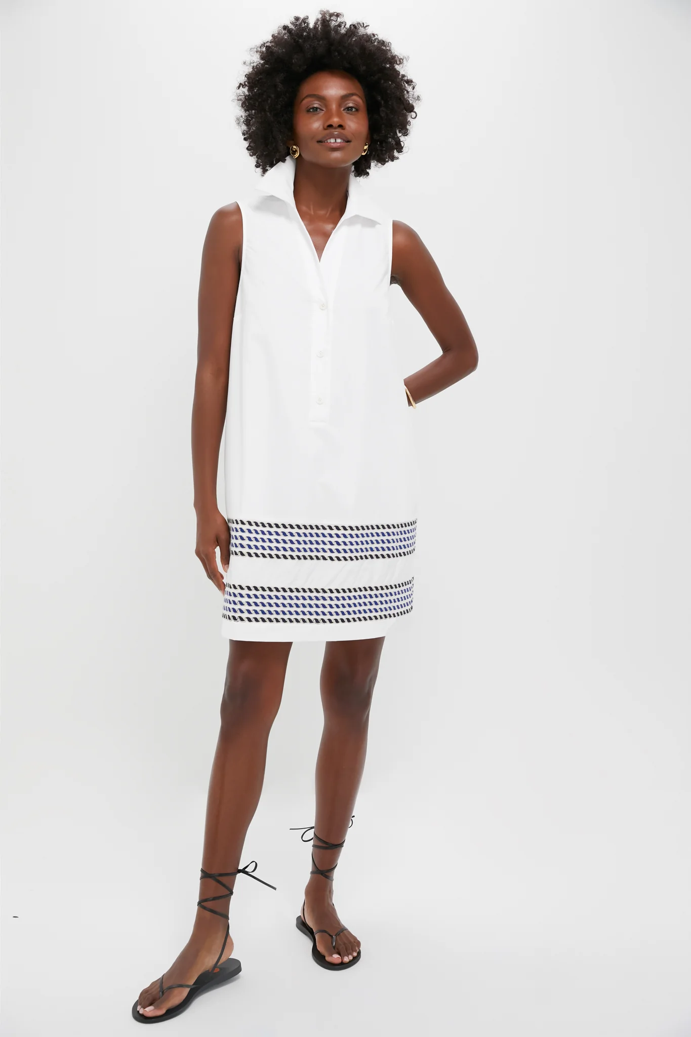 White High Tide Embroidered Stripe Sleeveless Collier Dress - Image 6